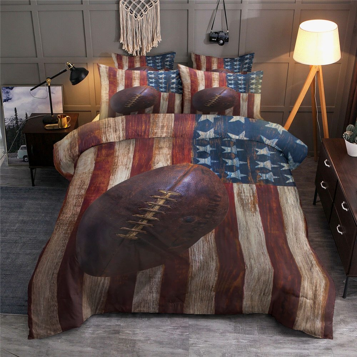 Football And American Flag Bedding Set (Duvet Cover & Pillow Cases) - Unique Anime Apparel for Fans