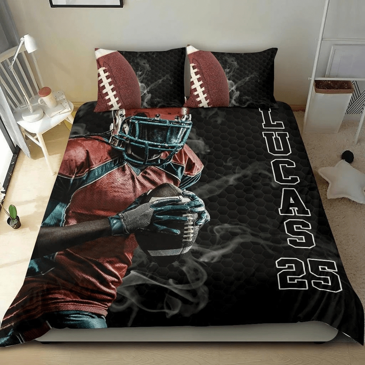 Football Custom Duvet Cover Bedding Set Smoke With Your Name - Unique Anime Apparel for Fans