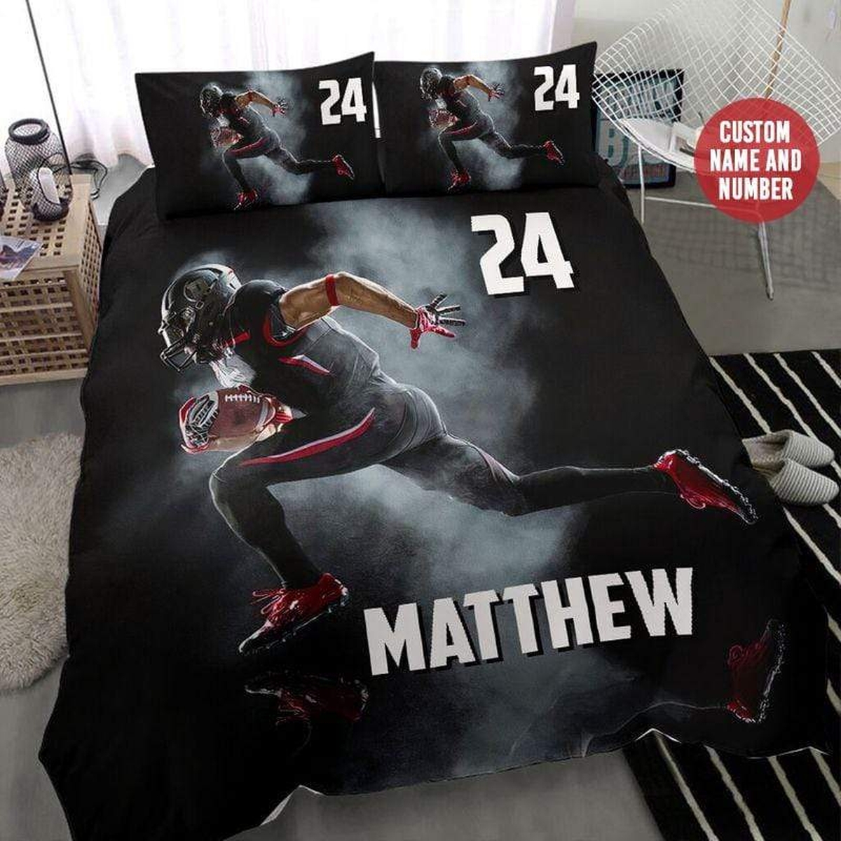 Football Player Run Smoke Custom Duvet Cover Bedding Set With Your Name And Number - Unique Anime Apparel for Fans