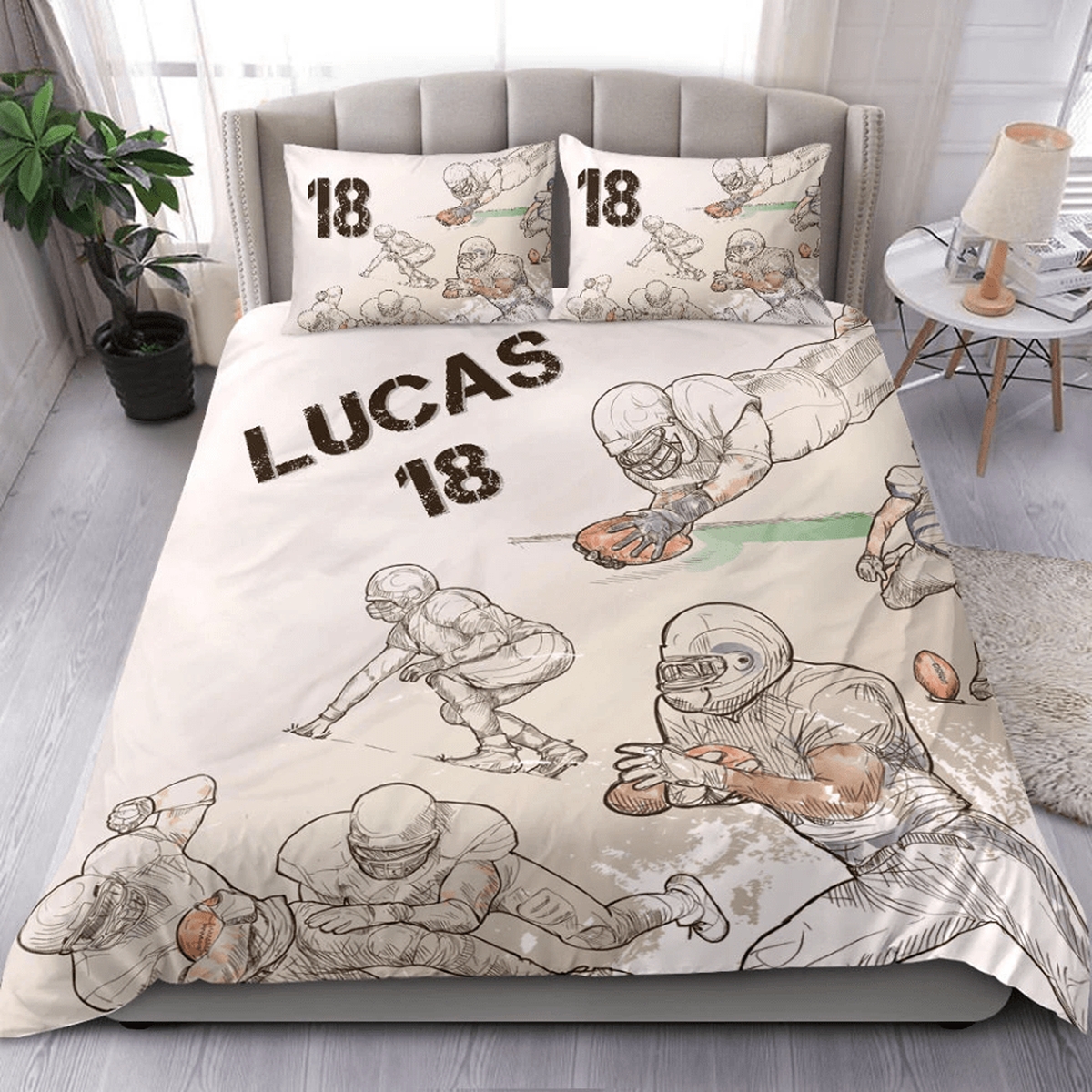 Football Sketch Players Custom Duvet Cover Bedding Set With Your Name And Number - Unique Anime Apparel for Fans