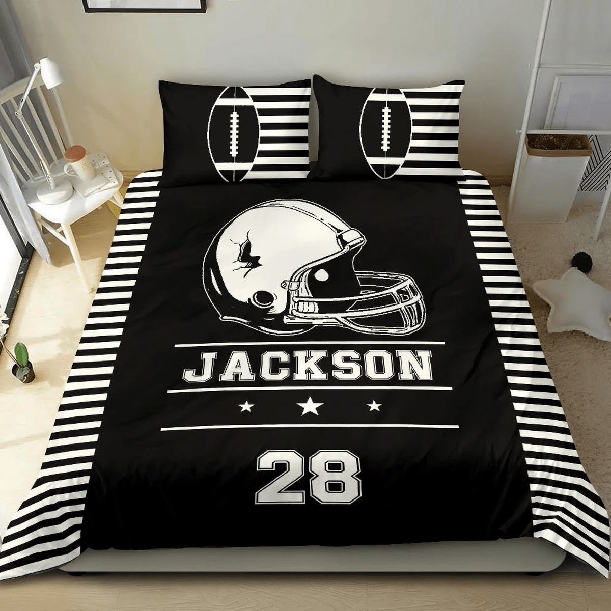 Football White Lines Personalized Custom Name Duvet Cover Bedding Set - Unique Anime Apparel for Fans