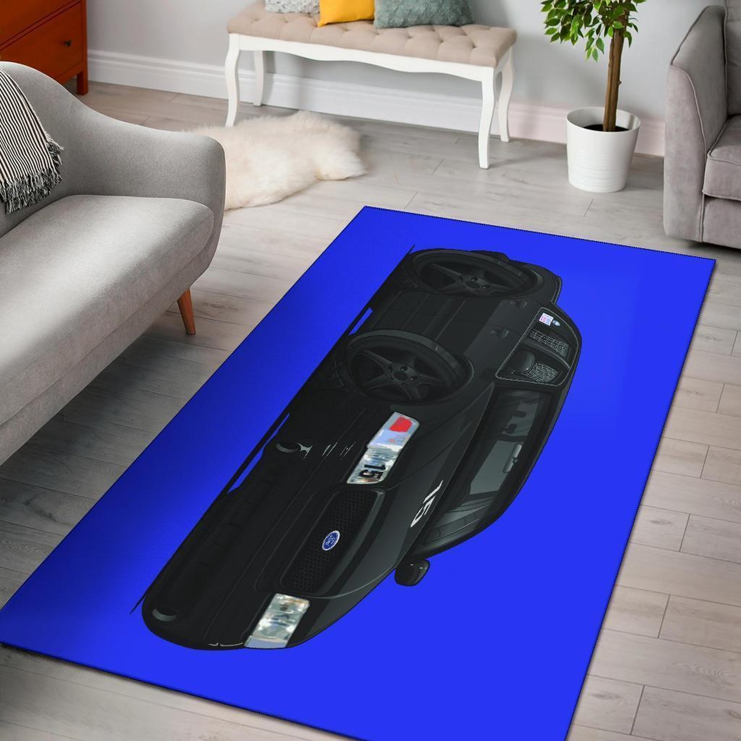 Ford Crown Victoria Blue Background Area Rug - Unique Anime Apparel for Fans