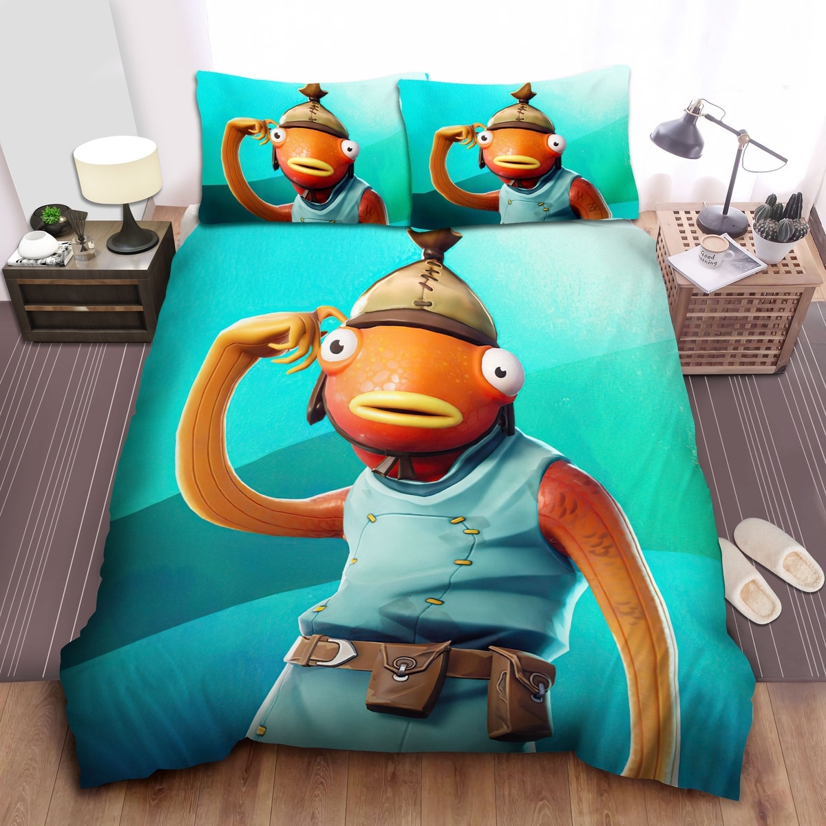 Fortnite Fishstick Skin Portrait Bed Sheets Spread Duvet Cover Bedding Set - Unique Anime Apparel for Fans