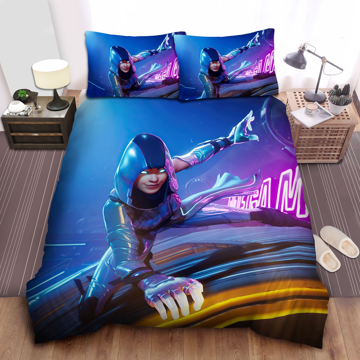 Fortnite Galaxy Glow Skin Art Bed Sheets Spread Duvet Cover Bedding Set - Unique Anime Apparel for Fans