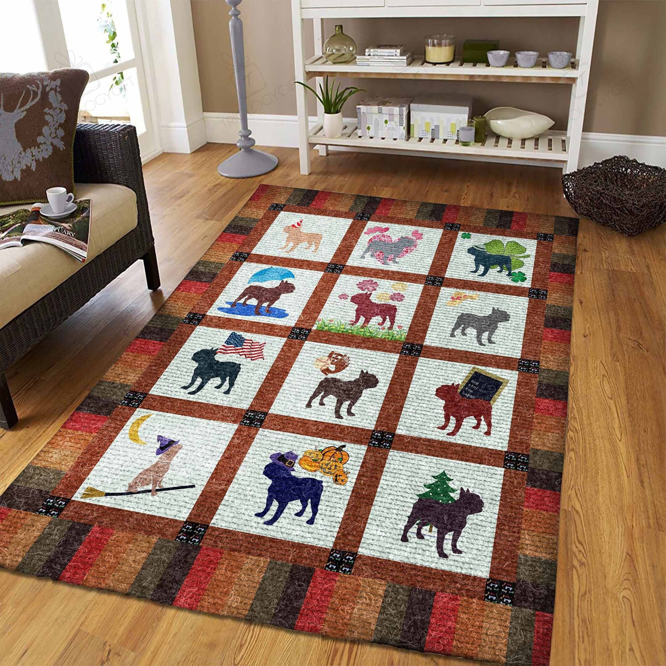 French Bulldog Rectangle Rug Decor Area Rugs For Living Room Bedroom Kitchen Rugs Home Carpet Flooring TTG014070