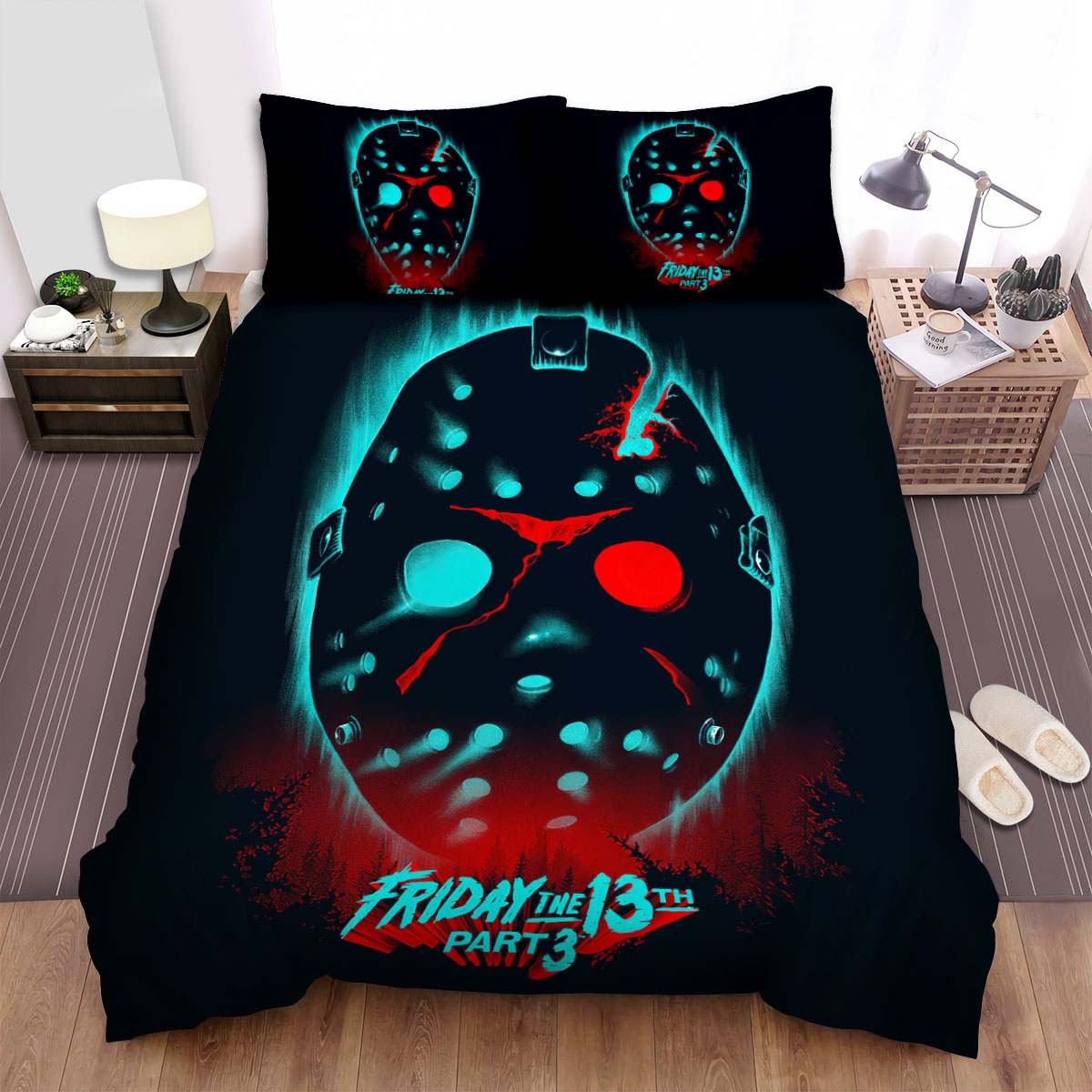 Friday The 13th (2009) Neon Mask Bed Sheets Spread Duvet Cover Bedding Set - Unique Anime Apparel for Fans