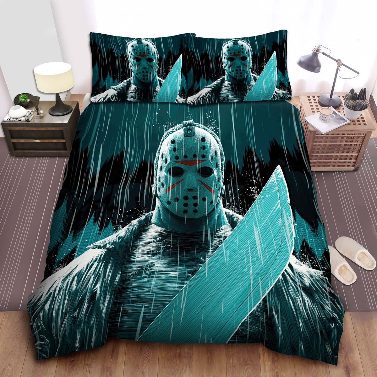 Friday The 13th Jason And His Machete Bed Sheets Spread Duvet Cover Bedding Set - Unique Anime Apparel for Fans