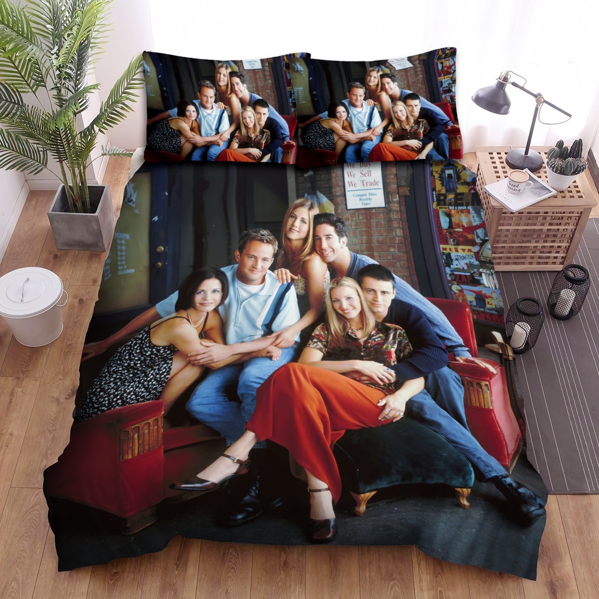 Friends Cast Group Photograph On New York Street Bed Sheets Spread Duvet Cover Bedding Set - Unique Anime Apparel for Fans
