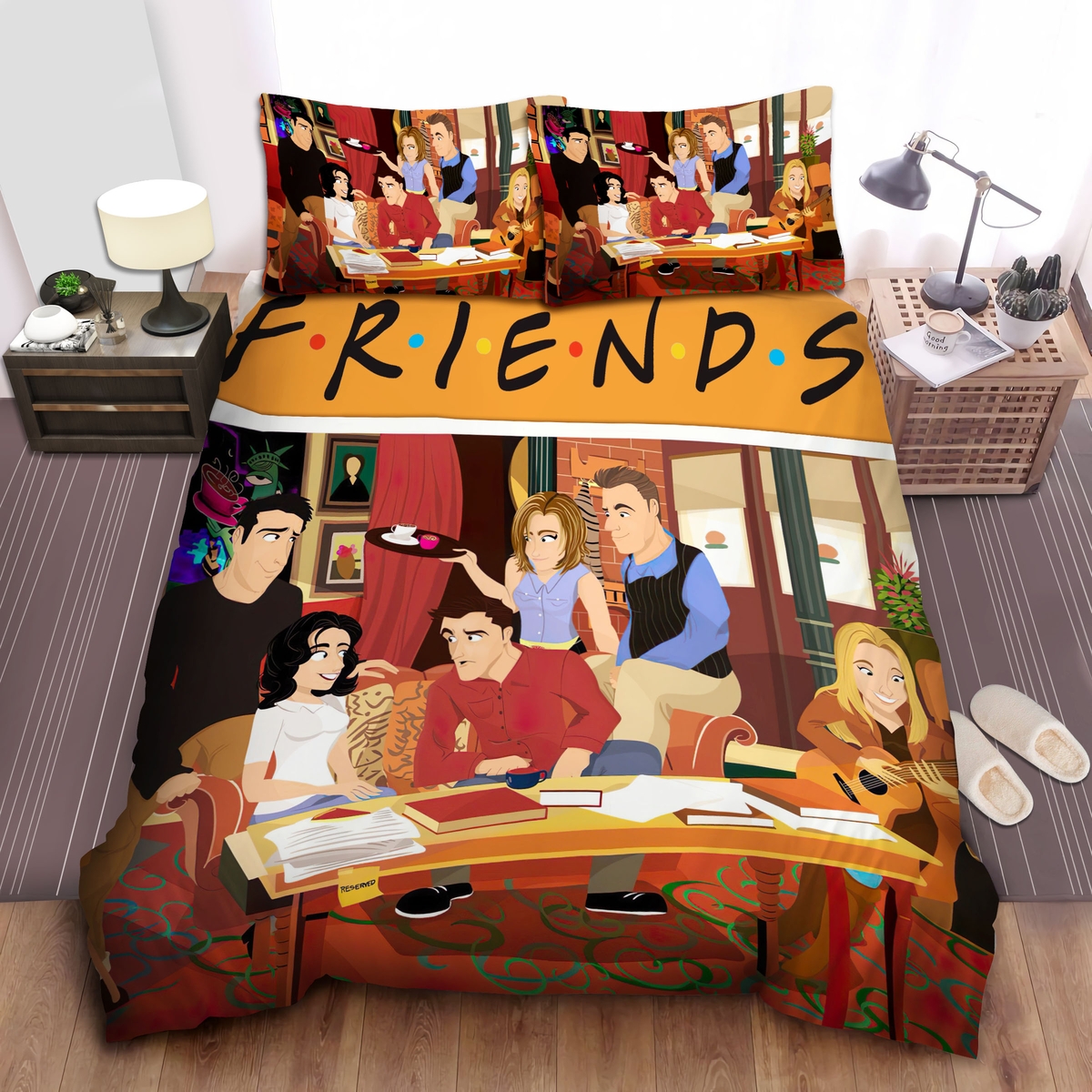 Friends Characters Inside Central Perk Coffeehouse Artwork Bed Sheets Spread Duvet Cover Bedding Set - Unique Anime Apparel for Fans