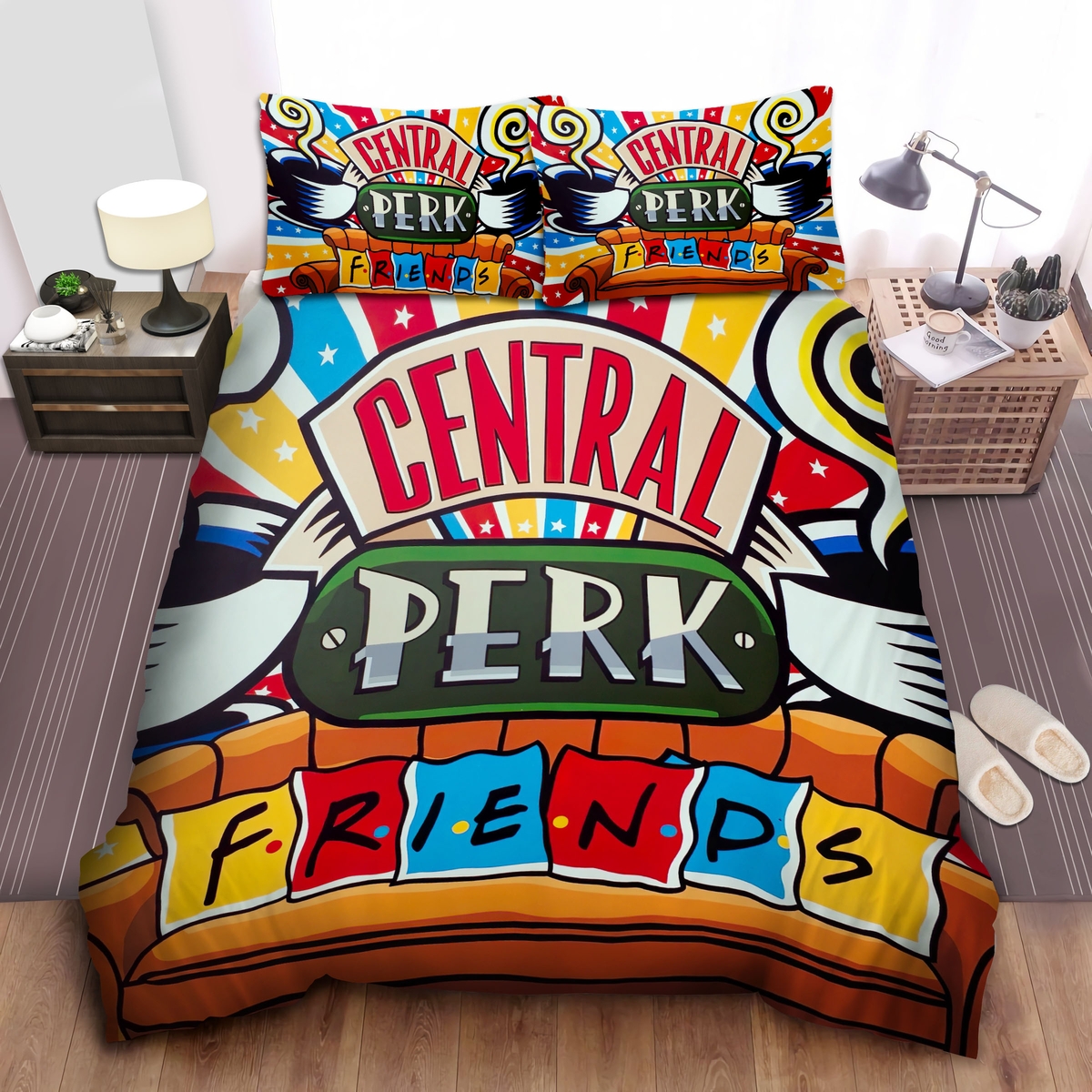Friends The Central Perk Logo Artwork Bed Sheets Spread Duvet Cover Bedding Set - Unique Anime Apparel for Fans