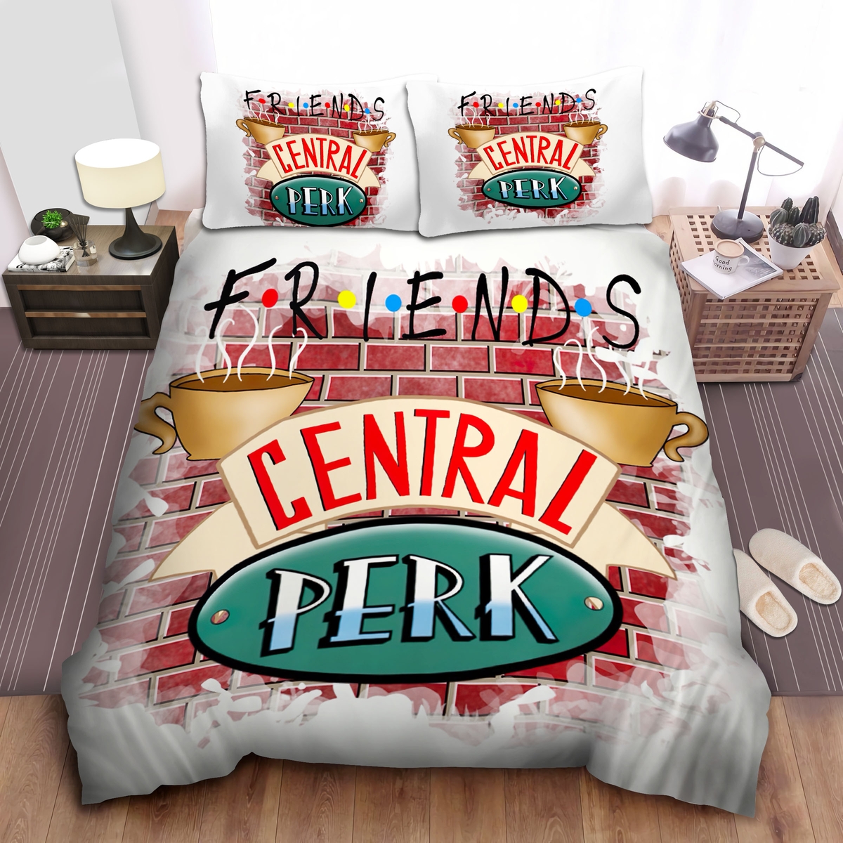 Friends The Central Perk Logo On The Wall Bed Sheets Spread Duvet Cover Bedding Set - Unique Anime Apparel for Fans