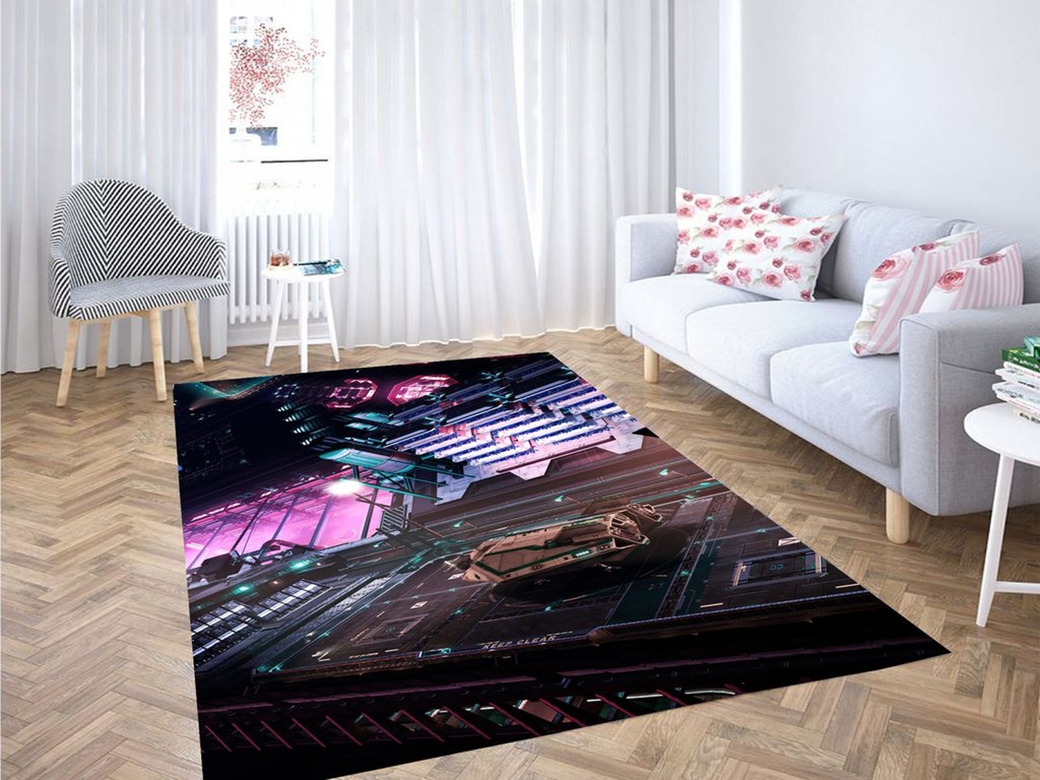 Futuristic Theme Cyberpunk 2077 Living Room Modern Carpet Rug - Unique Anime Apparel for Fans
