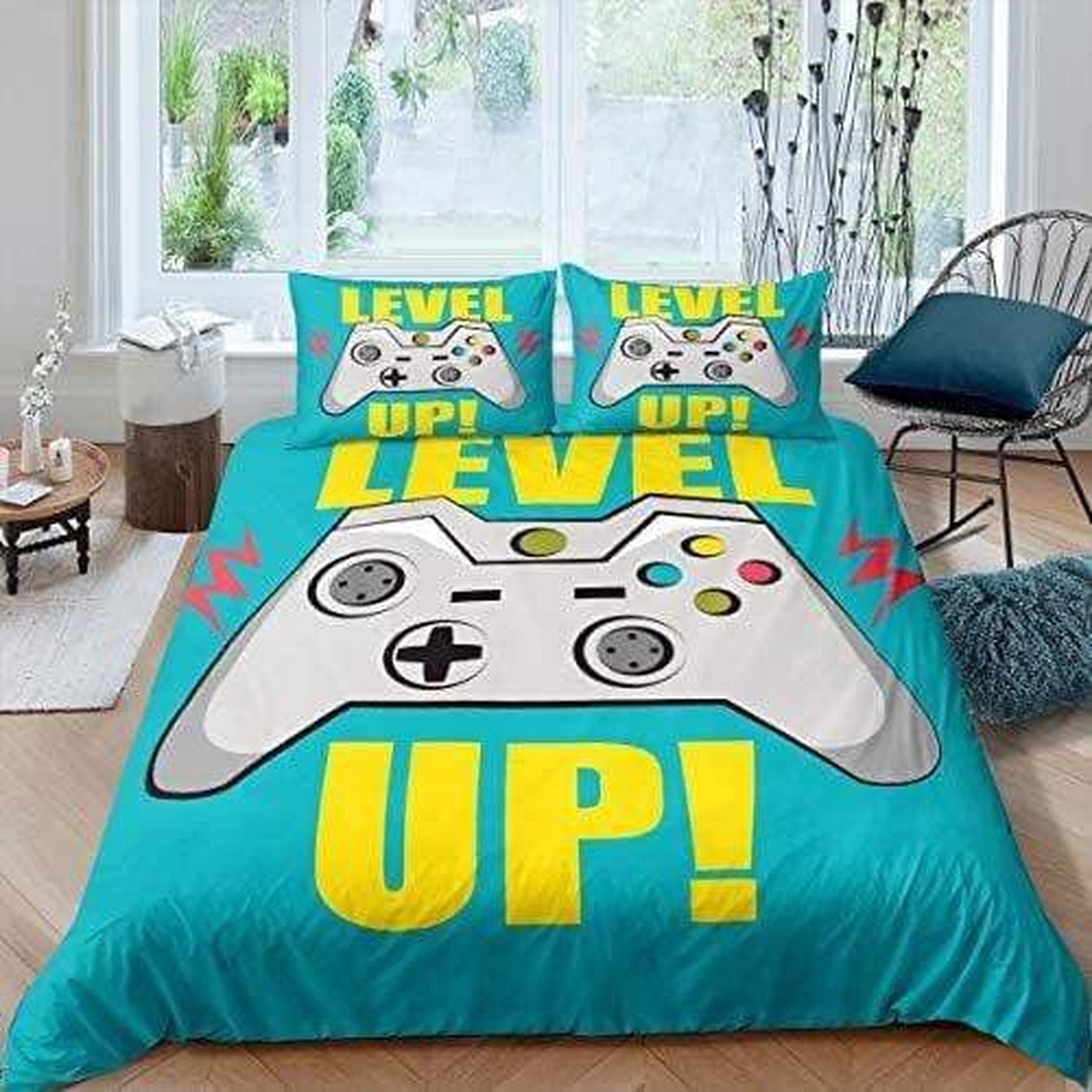 Gamer Level Up Bed Sheets Spread Duvet Cover Bedding Set - Unique Anime Apparel for Fans