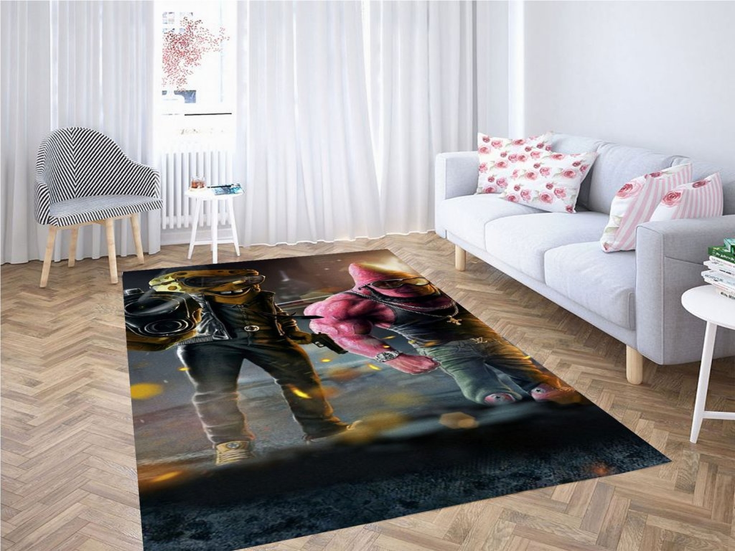Gangster Spongebob And Patrick Living Room Modern Carpet Rug - Unique Anime Apparel for Fans
