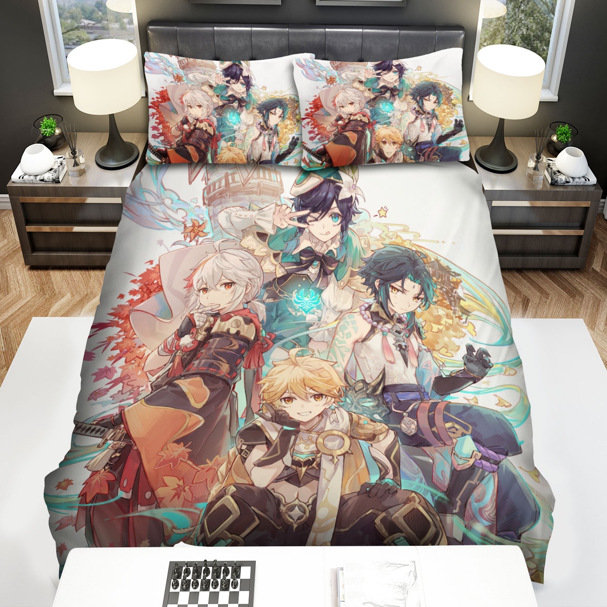 Genshin Impact Venti Aether Xiao And Kaedehara Kazuha Art Bed Sheets Spread Duvet Cover Bedding Set - Unique Anime Apparel for Fans