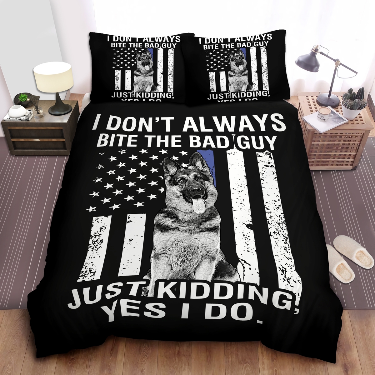 German Shepherd Dog Police I Don't Always Bite The Bad Guy Bed Sheets Spread Comforter Duvet Cover Bedding Set - Unique Anime Apparel for Fans