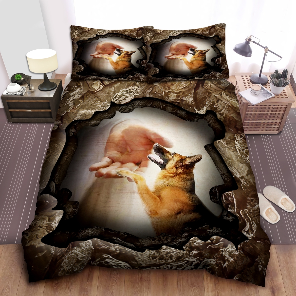 German Shepherd Hand God Stone Quilt Bedding Set - Unique Anime Apparel for Fans