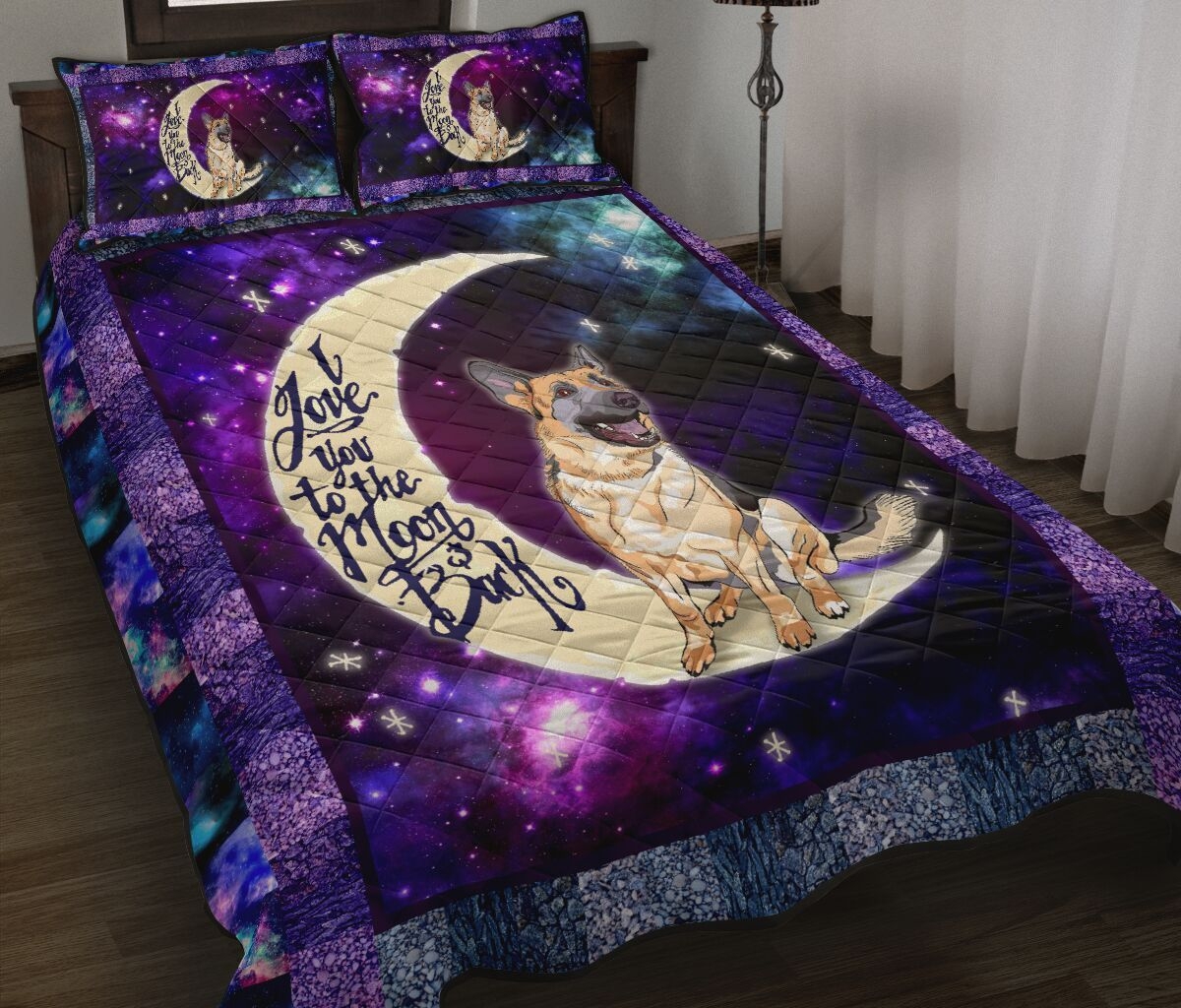 German Shepherd I Love You To The Moon And Back Bed Sheets Spread Duvet Cover Bedding Set - Unique Anime Apparel for Fans