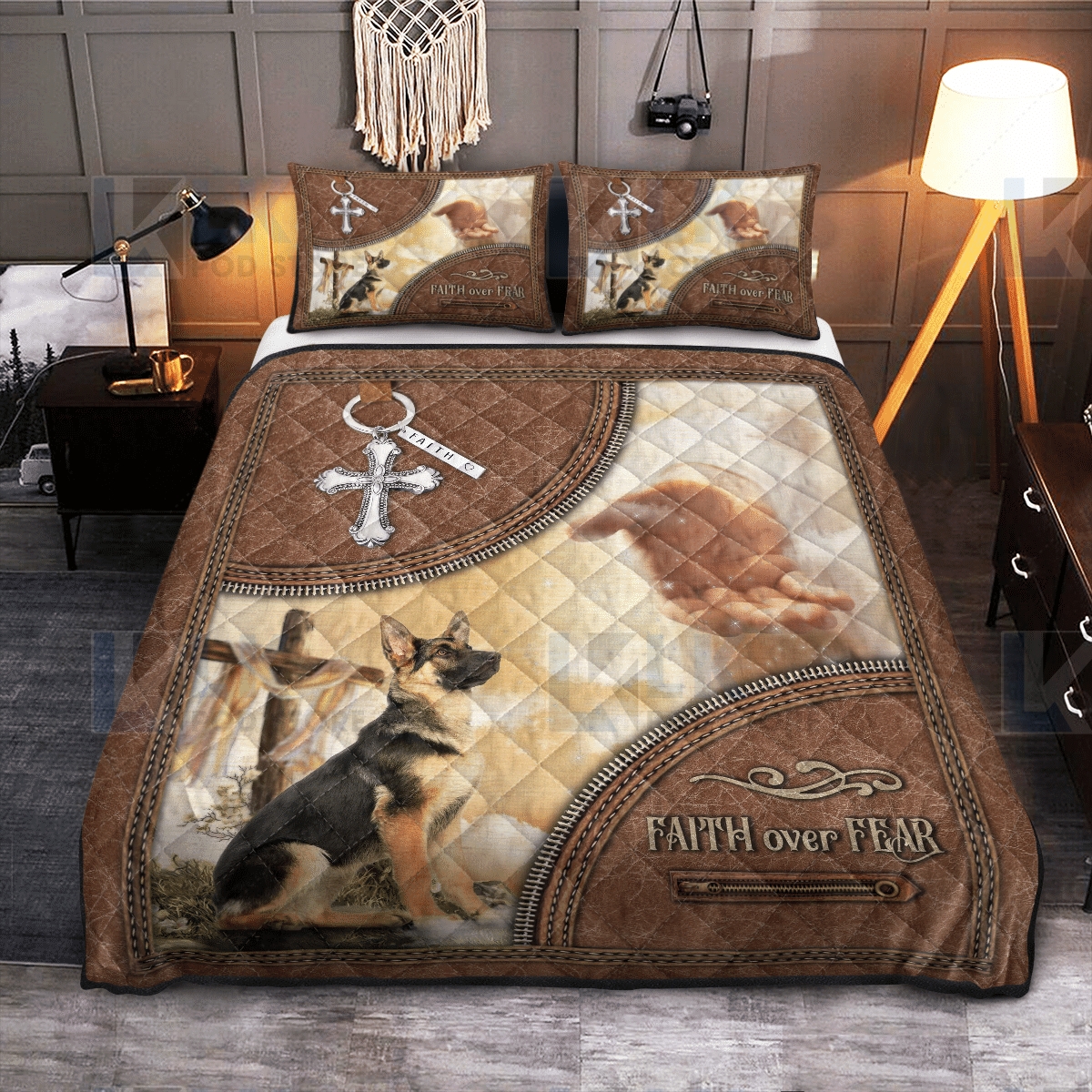 German Shepherd Look up God Quilt Bedding Set - Unique Anime Apparel for Fans
