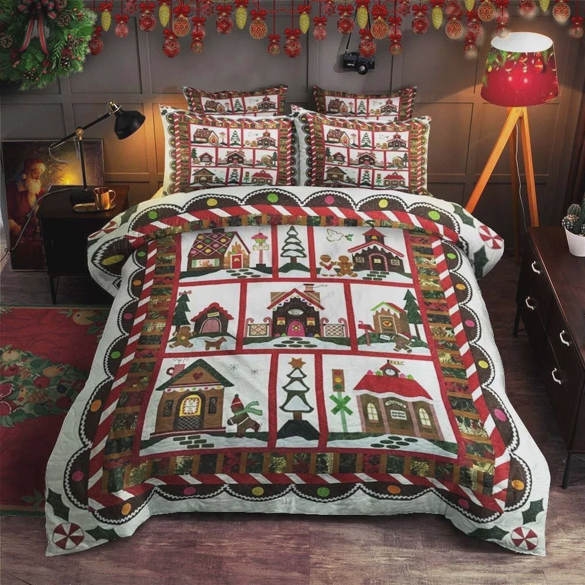 Gingerbread Village Bed Sheets Spread Duvet Cover Bedding Set - Unique Anime Apparel for Fans