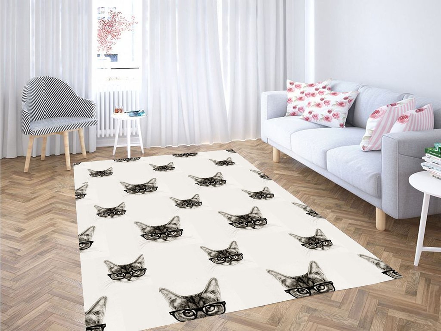 Glasses Cat Pattern Living Room Modern Carpet Rug - Unique Anime Apparel for Fans
