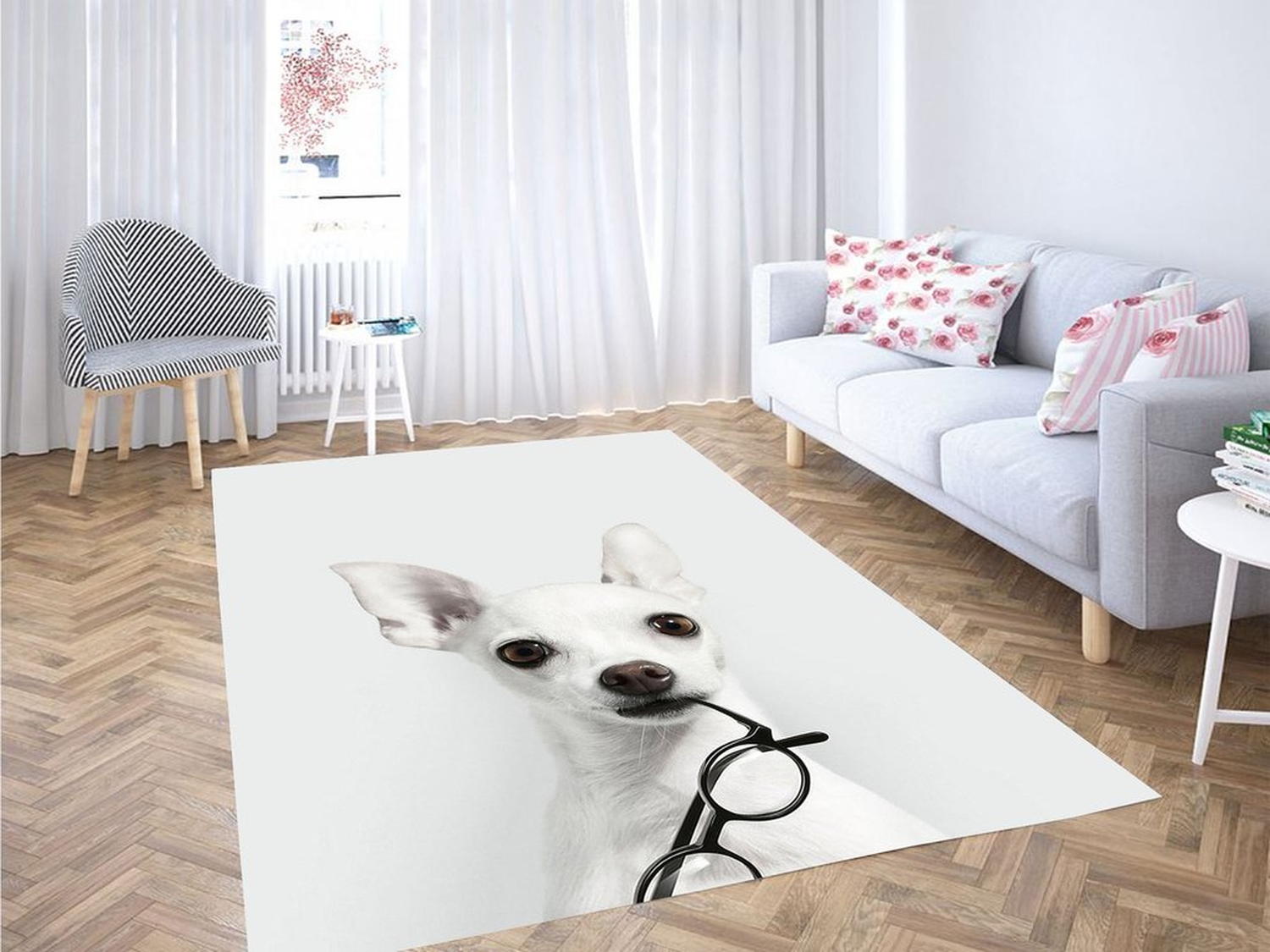 Glasses Dog Living Room Modern Carpet Rug - Unique Anime Apparel for Fans