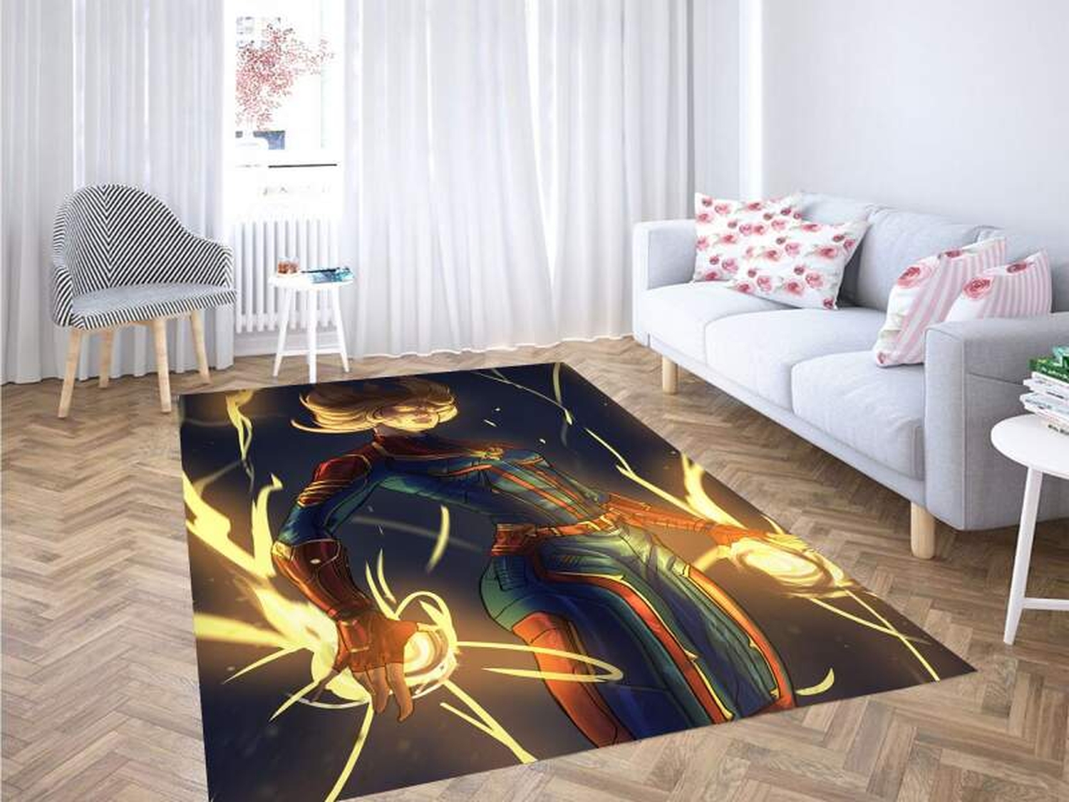 Glowing Captain Marvel Carpet Rug - Unique Anime Apparel for Fans