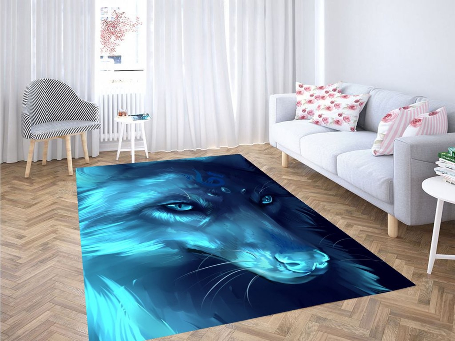 Glowing Wolf Painting Living Room Modern Carpet Rug - Unique Anime Apparel for Fans