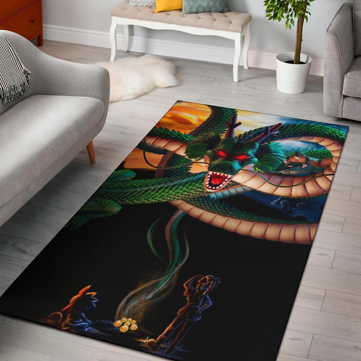 Goku Bulma &amp Shenron Area Rug - Unique Anime Apparel for Fans
