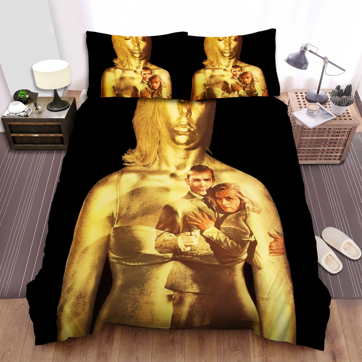 Goldfinger James Bond Is Back In Action Movie Poster Bed Sheets Spread Duvet Cover Bedding Set - Unique Anime Apparel for Fans
