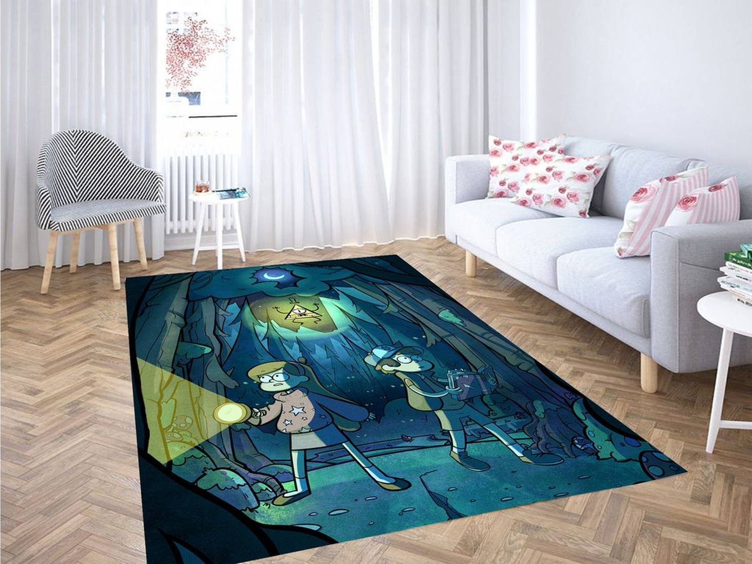 Gravity Falls In The Night Living Room Modern Carpet Rug - Unique Anime Apparel for Fans