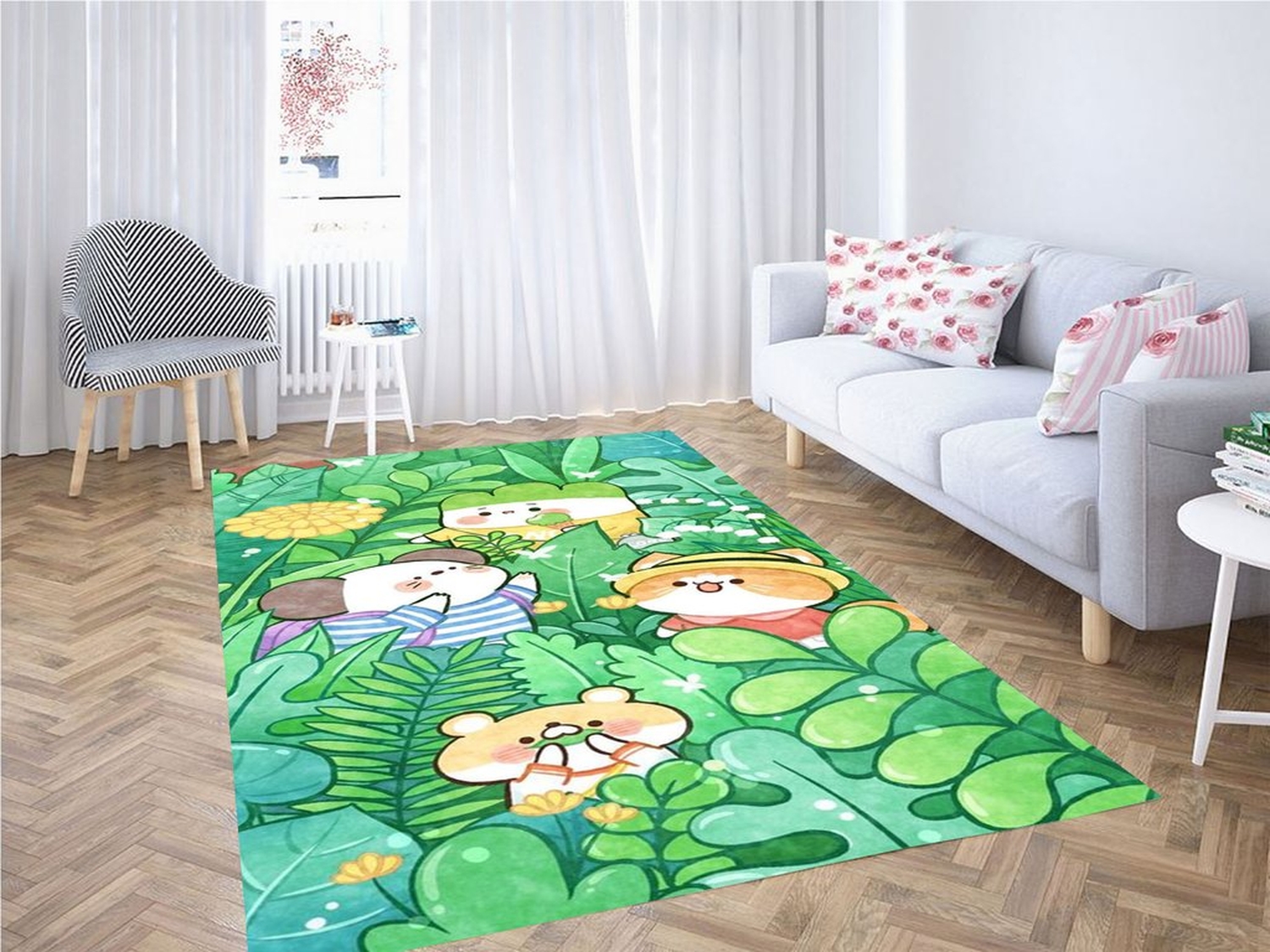 Green Animal Wallpaper Living Room Modern Carpet Rug - Unique Anime Apparel for Fans