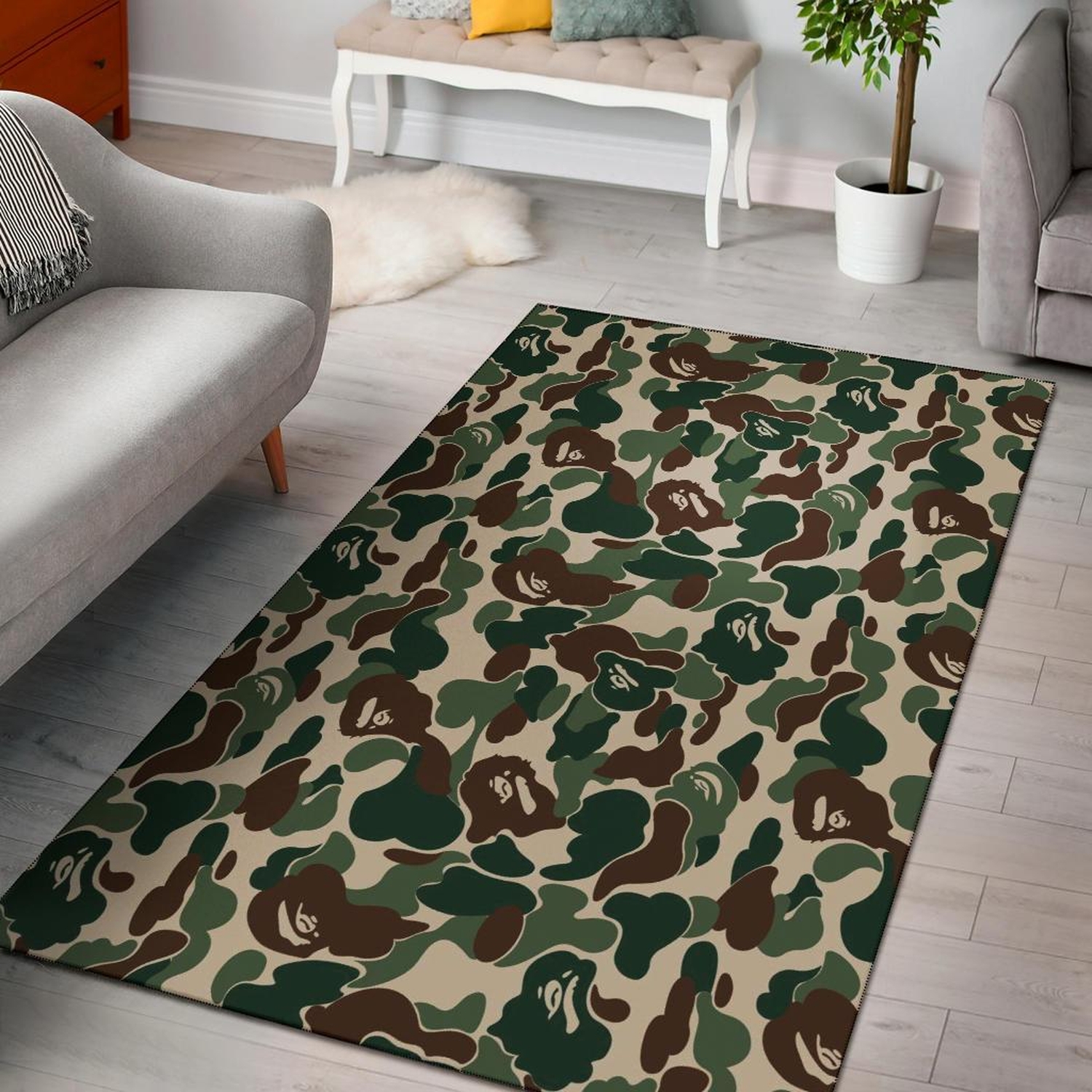 Green Camo Camouflage Area Rug - Unique Anime Apparel for Fans