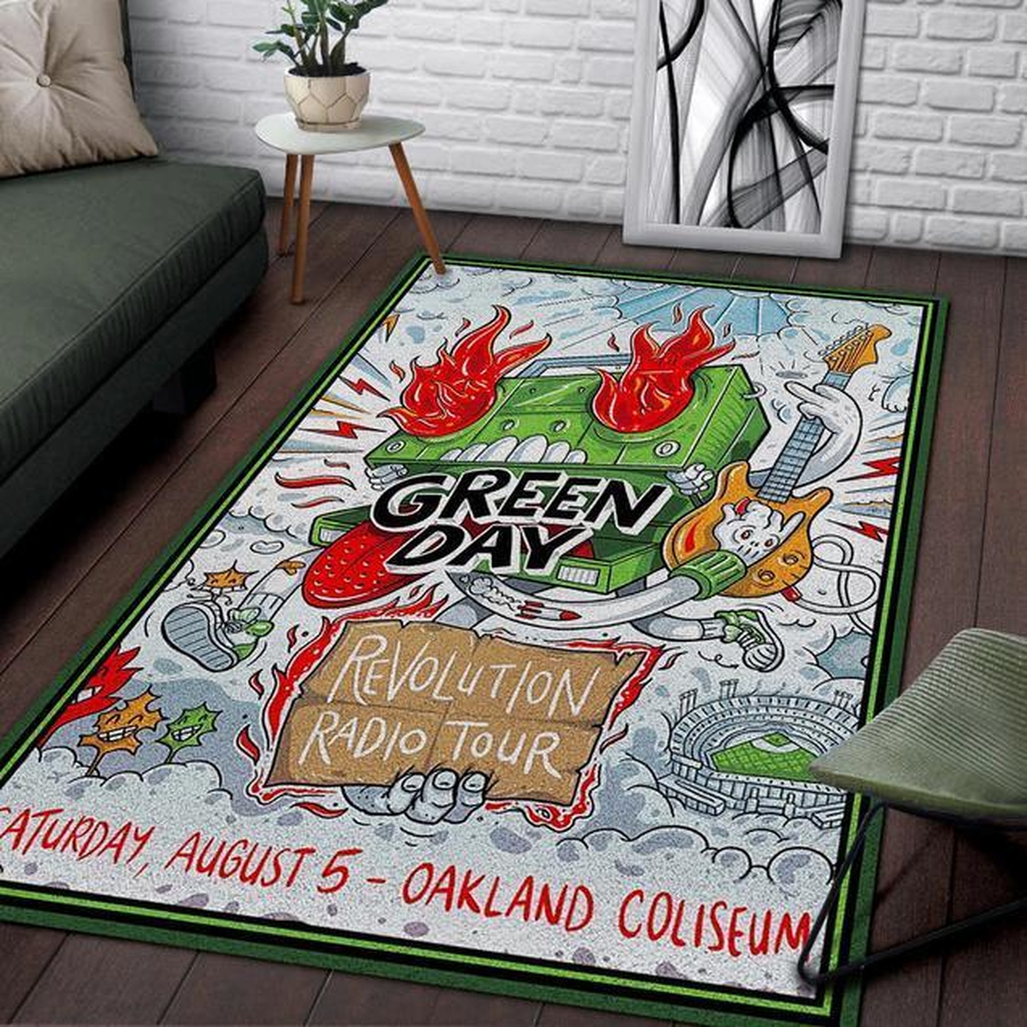 Green Day Revolution Radio Tour Area Rug - Unique Anime Apparel for Fans