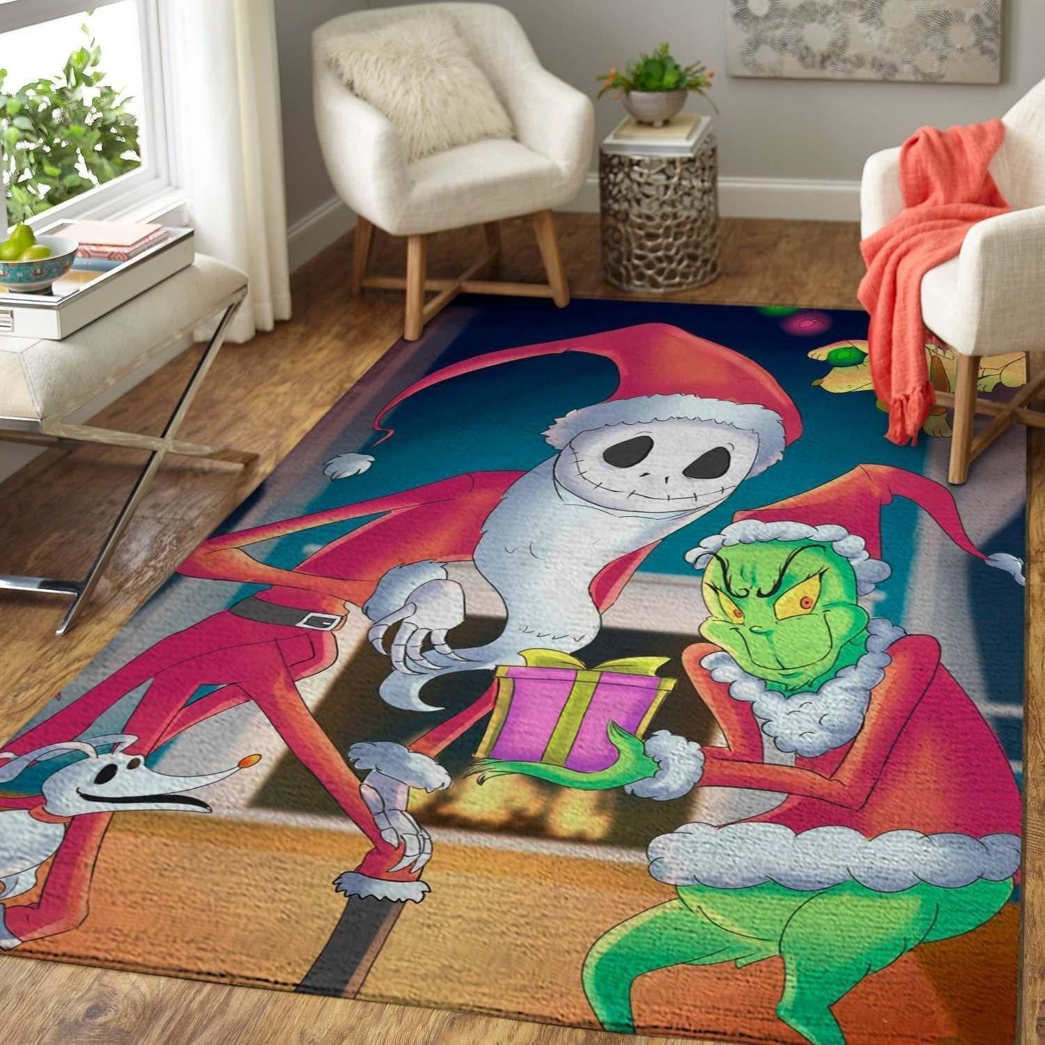 Grinch &amp Jack Skellington Area Rug - Unique Anime Apparel for Fans