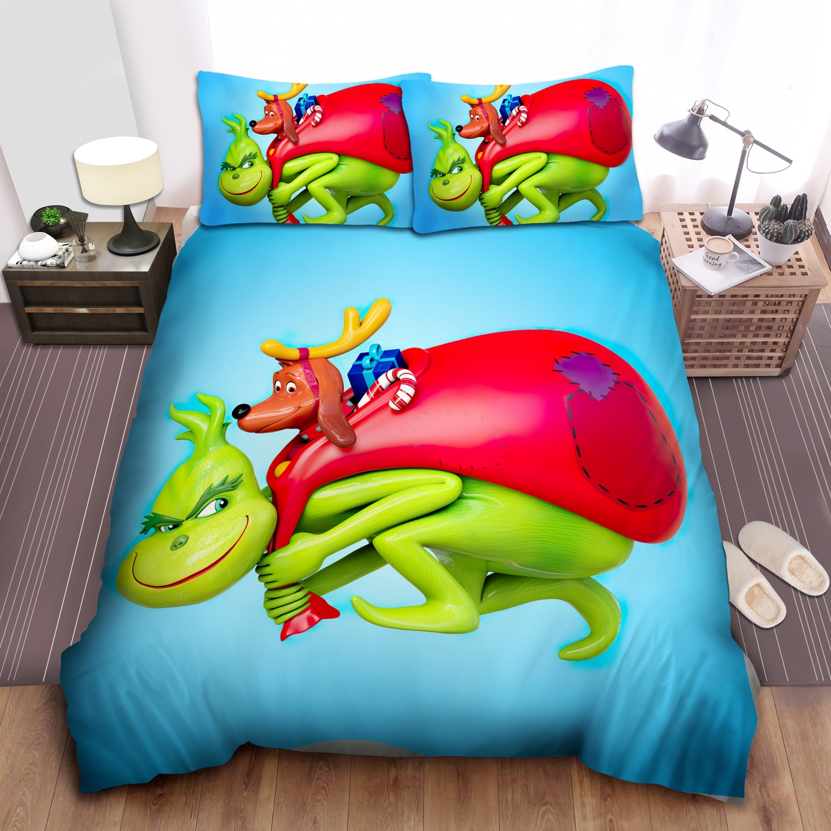Grinch Stealing Christmas Presents Bed Sheets Spread Duvet Cover Bedding Set - Unique Anime Apparel for Fans