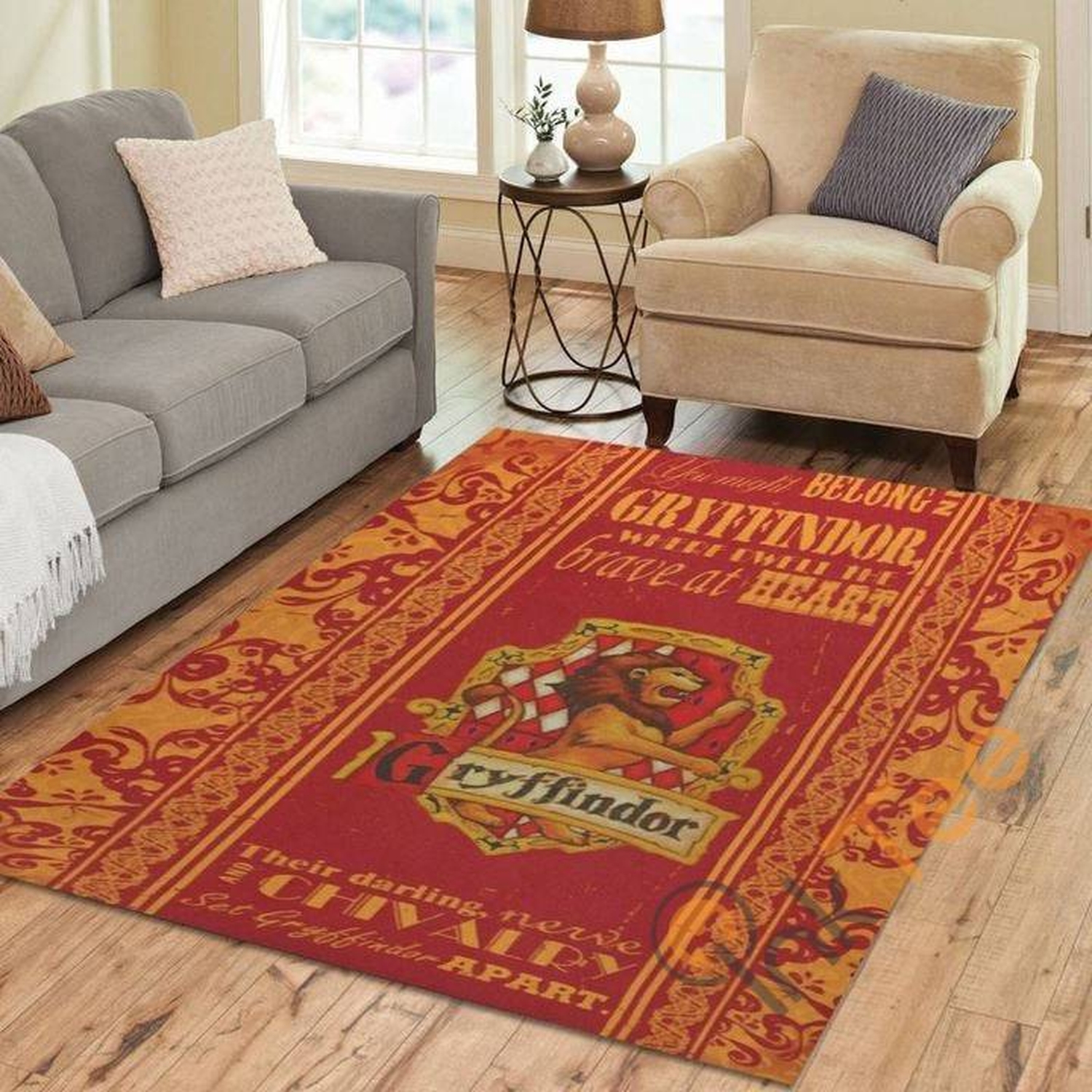 Gryffindor-brave At Heart Harry Potter Logo Carpet Living Room Floor Decor Gift For Potter's Fan Rug - Unique Anime Apparel for Fans