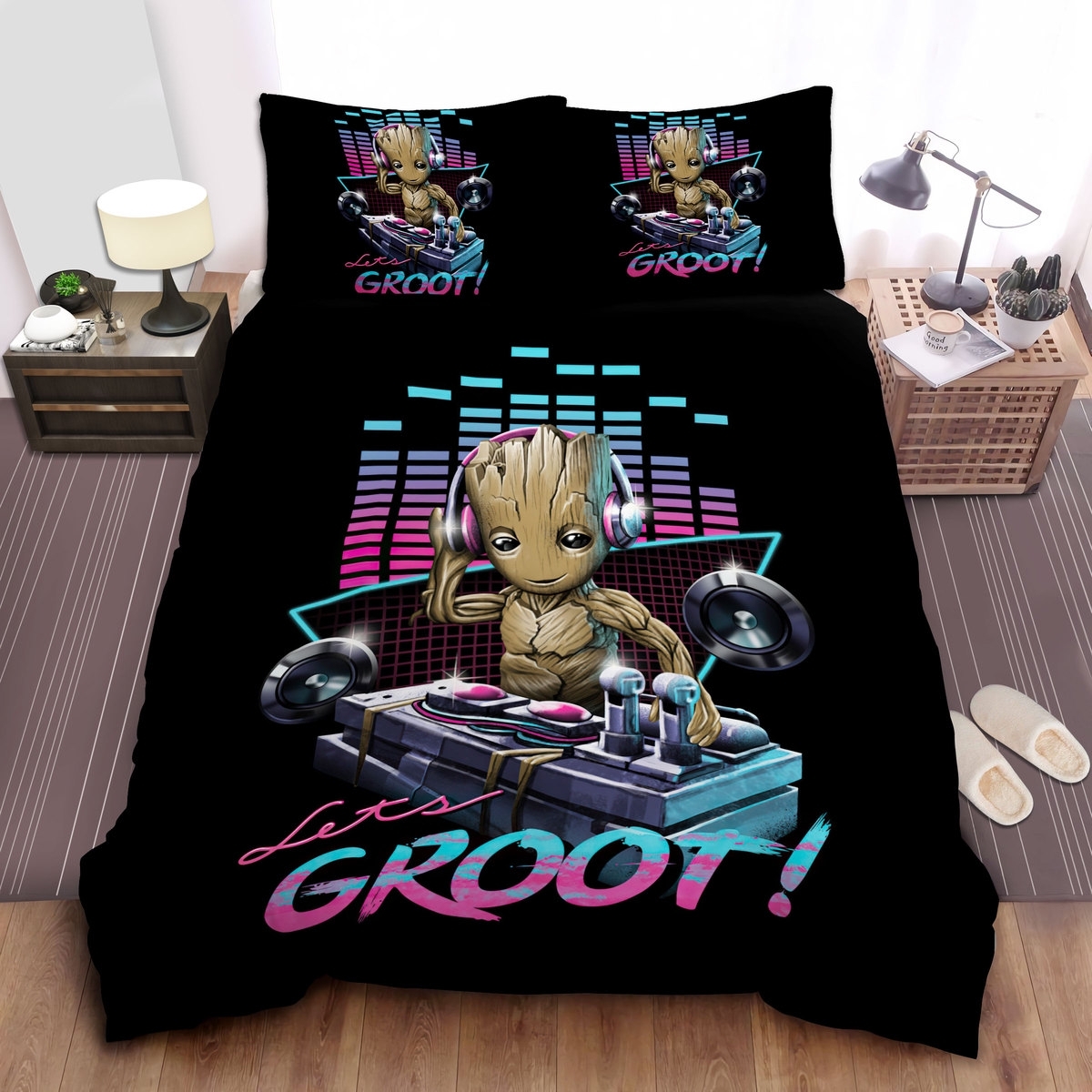 Guardians Of The Galaxy Dj Baby Groot Bed Sheets Spread Duvet Cover Bedding Set - Unique Anime Apparel for Fans
