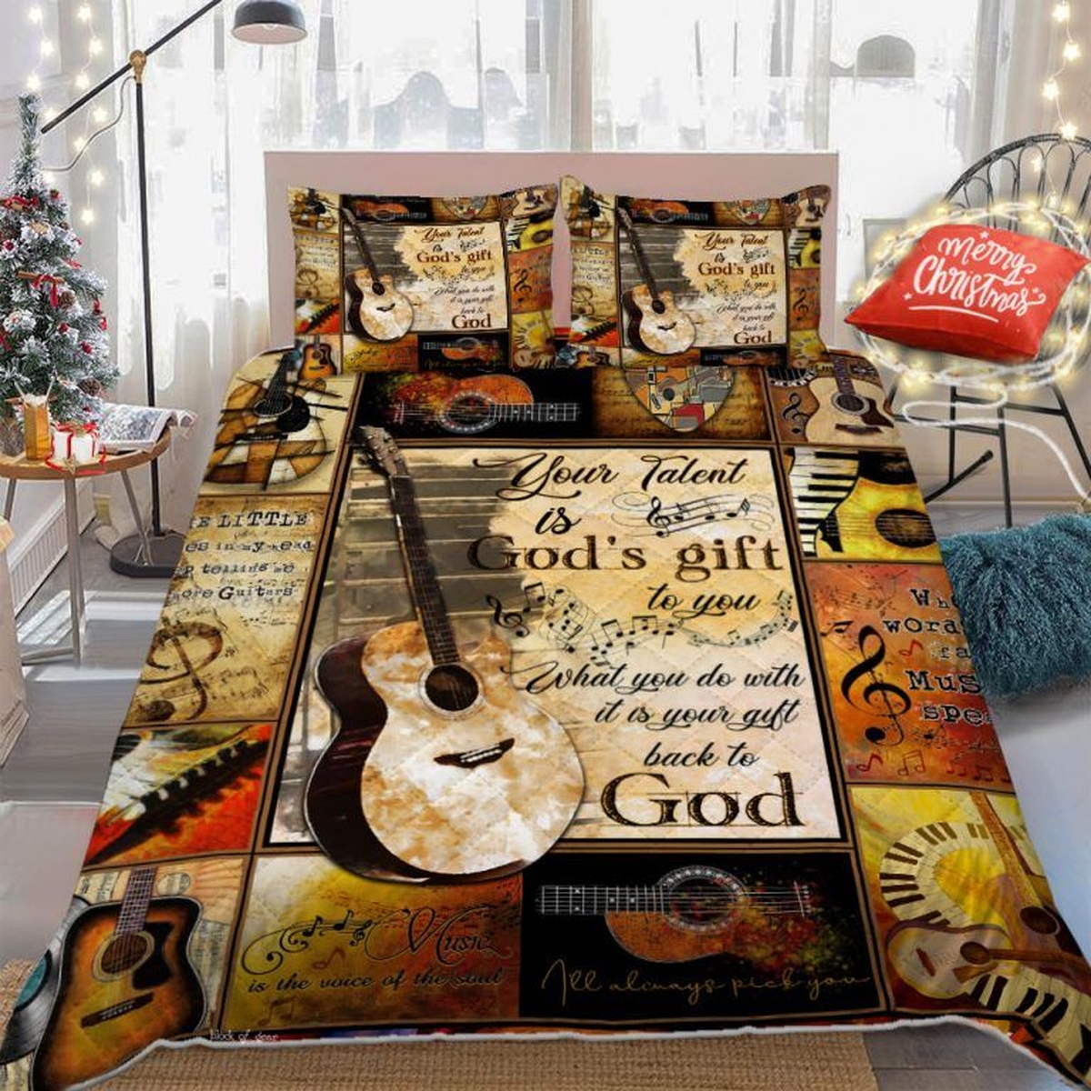 Guitar Your Talent Is God's Gift To You Bed Sheets Spread Comforter Duvet Cover Bedding Set - Unique Anime Apparel for Fans