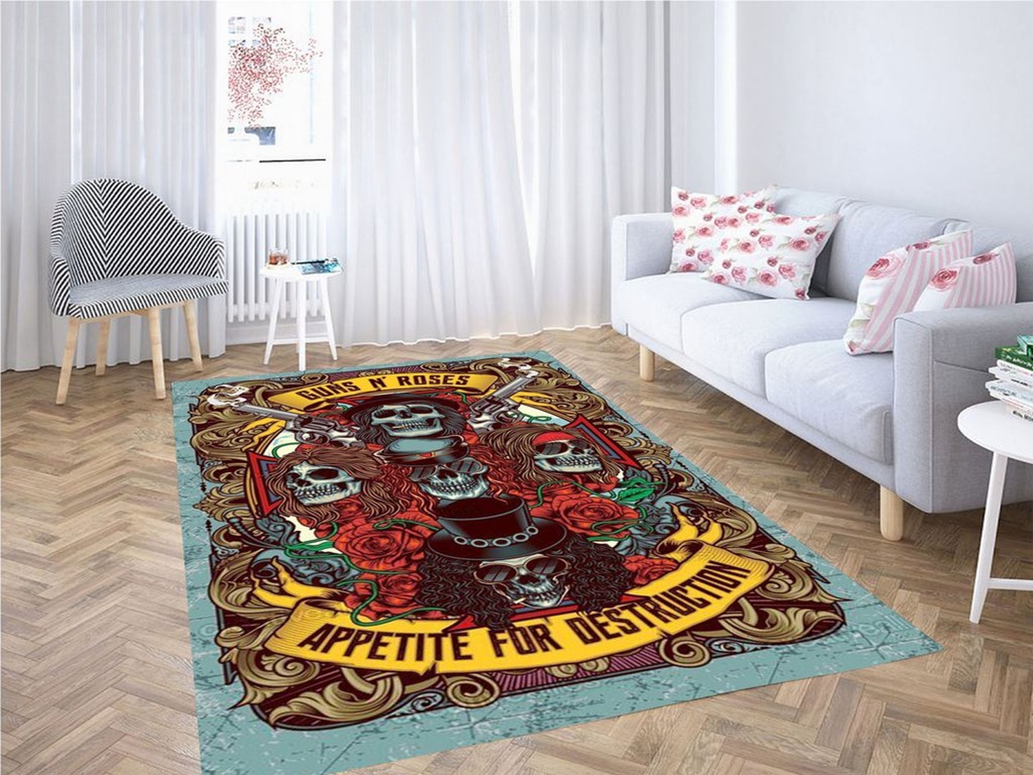 Gun &amp Roses Living Room Modern Carpet Rug - Unique Anime Apparel for Fans