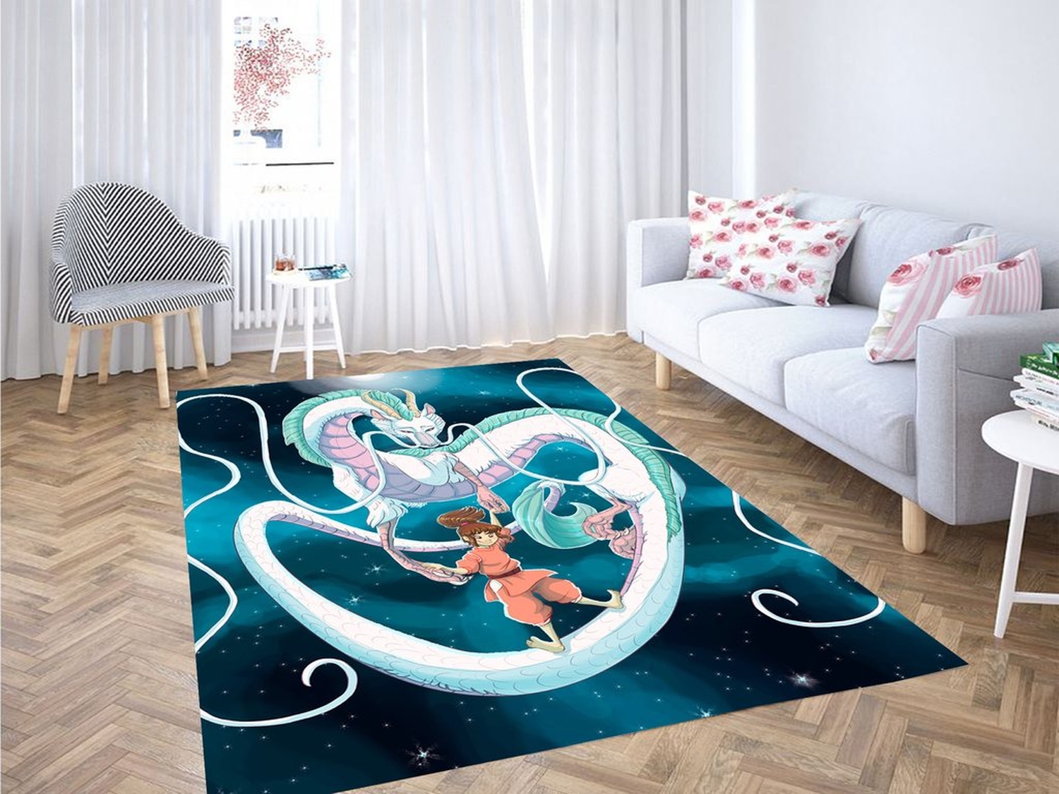 Haku And Chihiro Flying Living Room Modern Carpet Rug - Unique Anime Apparel for Fans