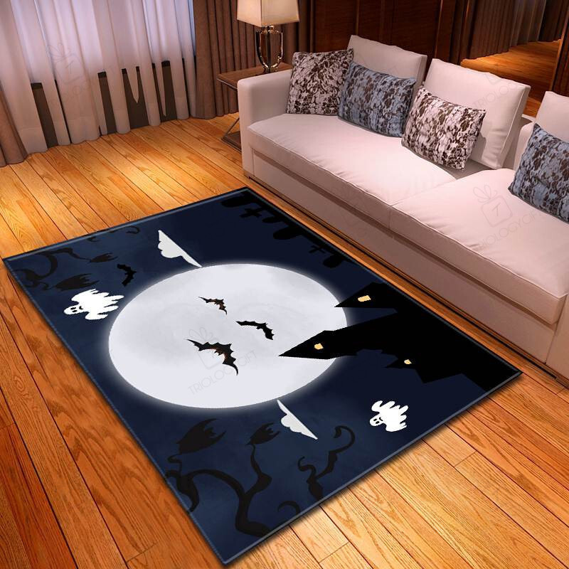 Halloween Spooky Bat At Full Moon Night Rectangle Rug Decor Area Rugs For Living Room Bedroom Kitchen Rugs Home Carpet Flooring TTG015328