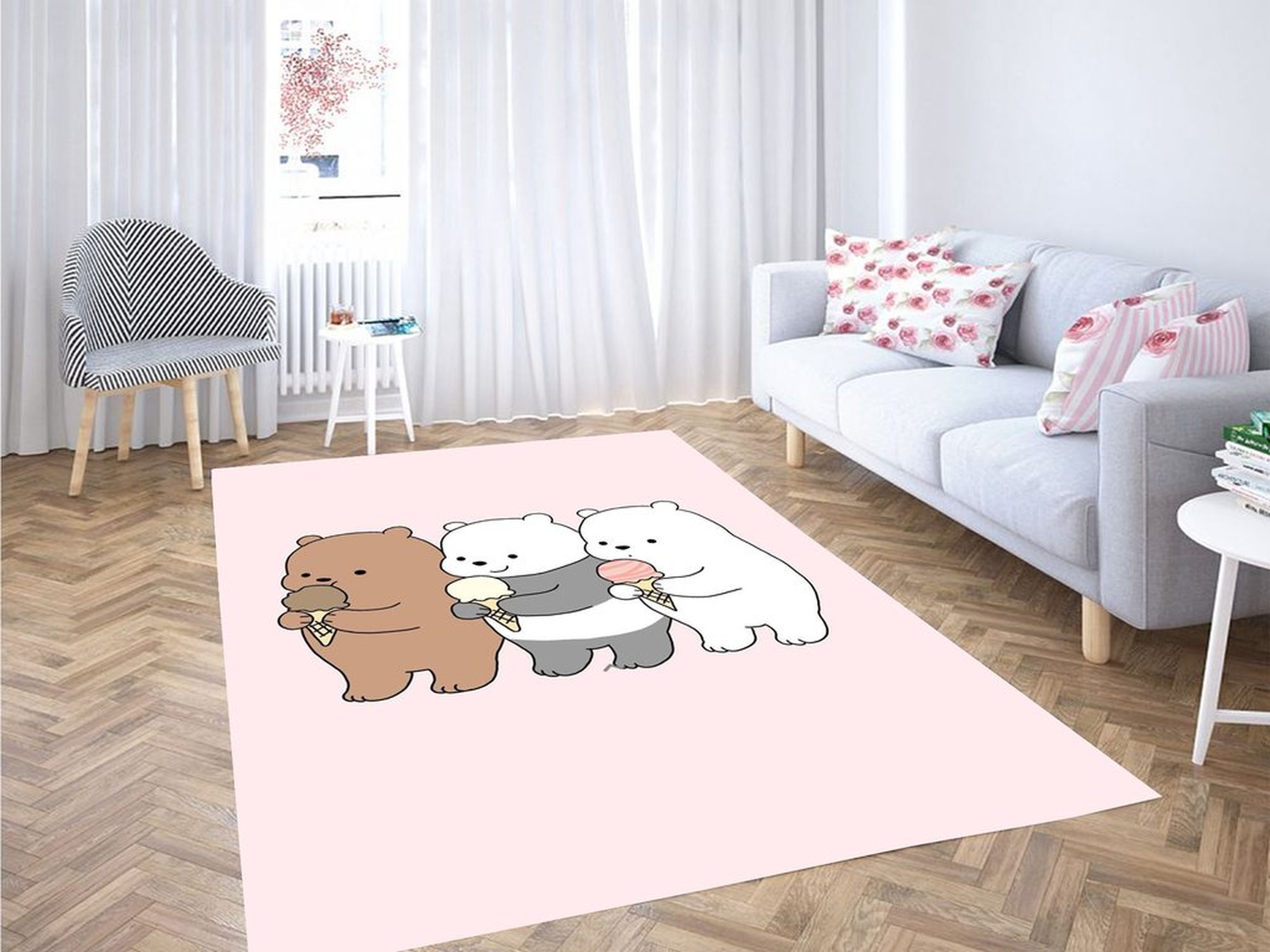 Happiness We Bare Bears Living Room Modern Carpet Rug - Unique Anime Apparel for Fans
