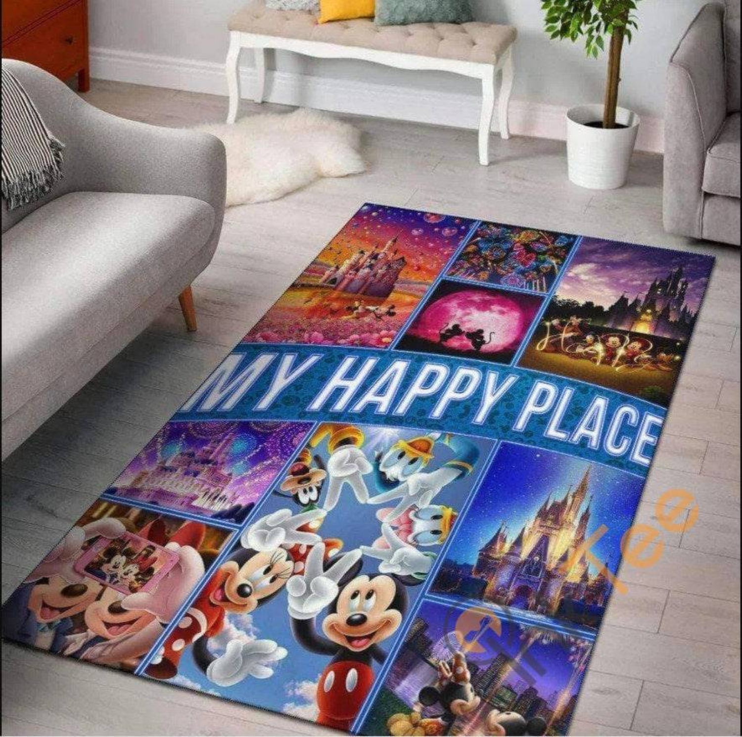 Happy Place Mickey Minnie Mouse Disney Character Daisy Duck Living Room Gift For Lover Rug - Unique Anime Apparel for Fans