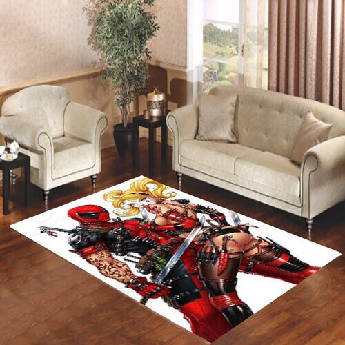 Harley Quinn And Deadpool Rectangle Rug Decor Area Rugs For Living Room Bedroom Kitchen Rugs Home Carpet Flooring TTG015415