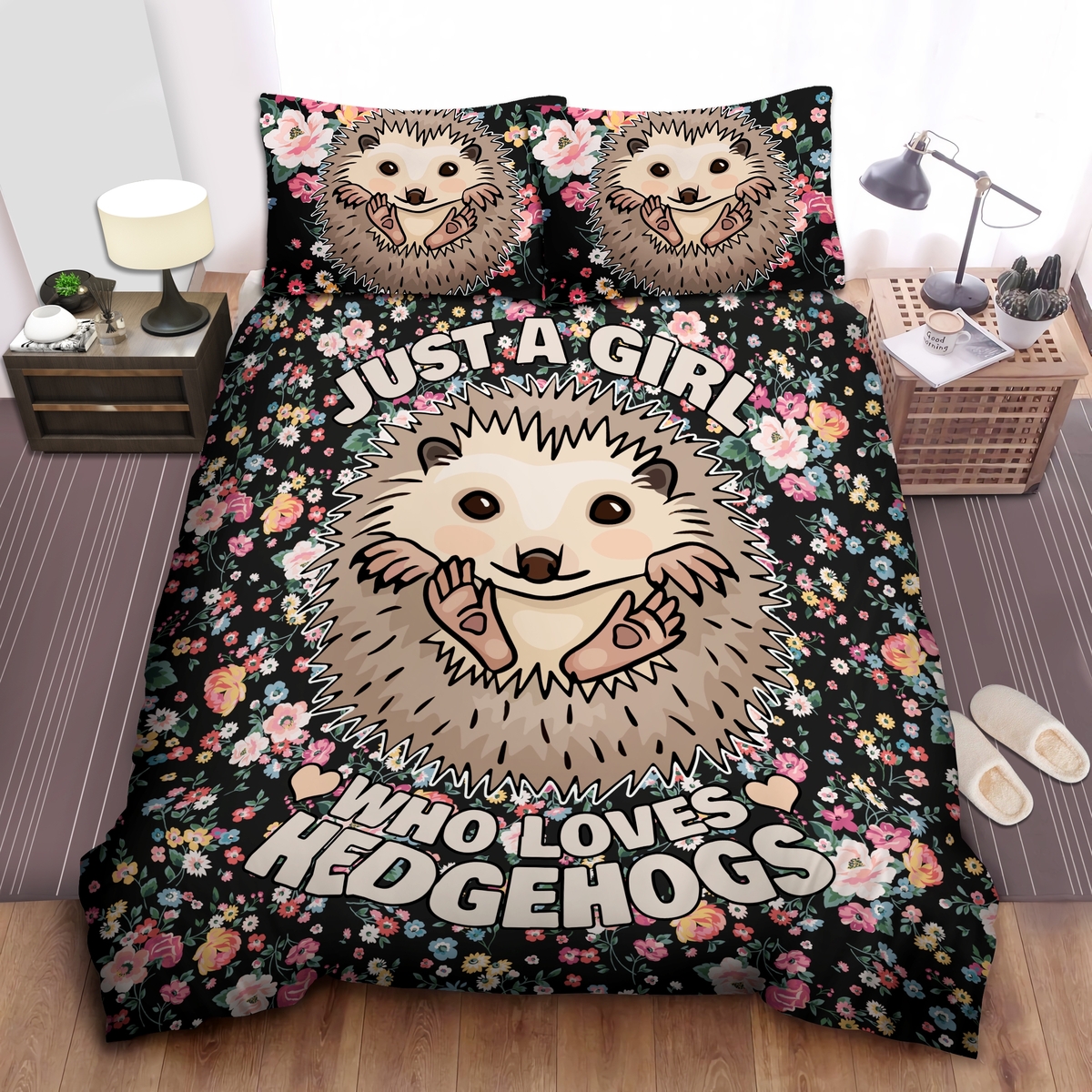 Hedgehog Just A Girl Who Loves Hedgehog Bedding Set Bed Sheets Spread Duvet Cover Bedding Set - Unique Anime Apparel for Fans