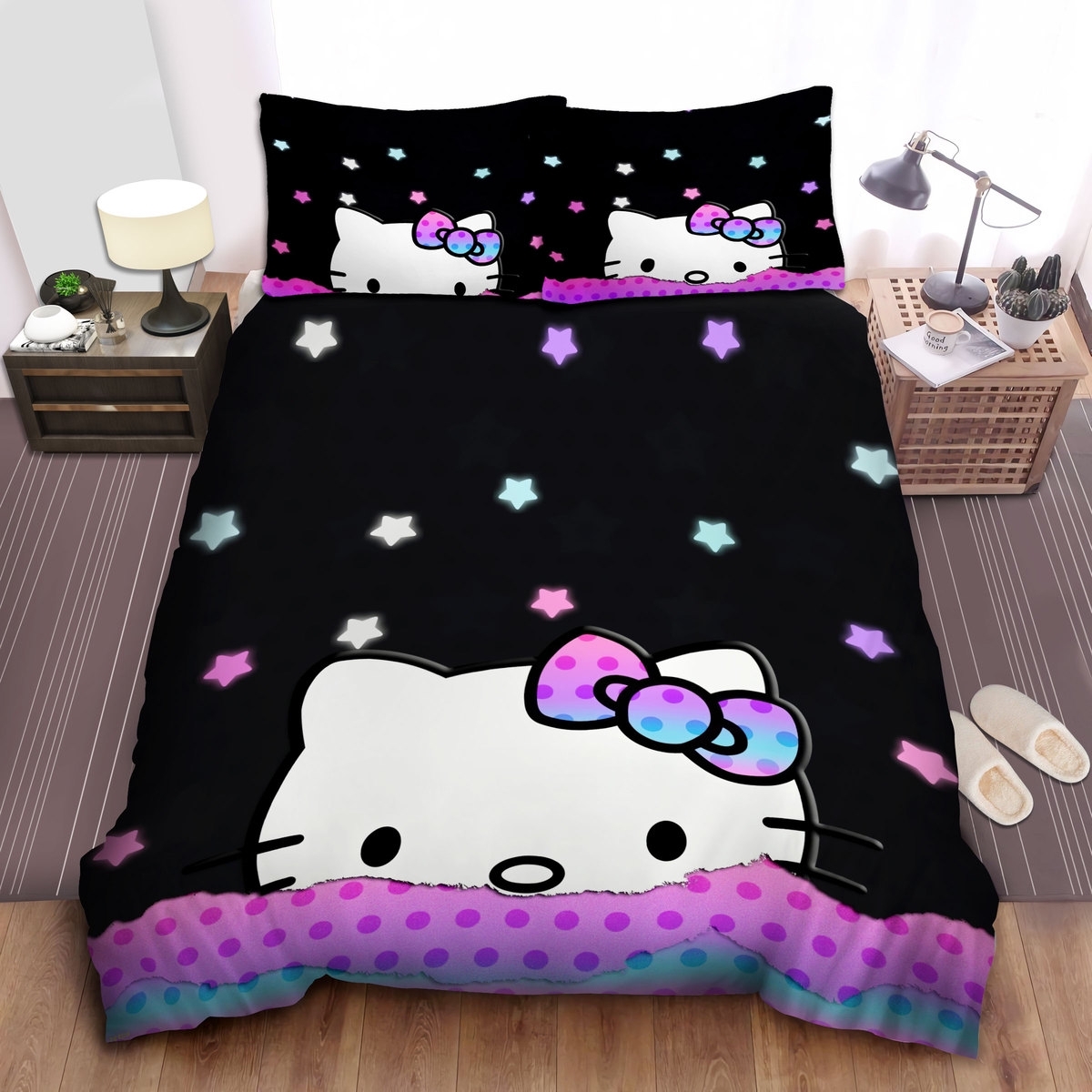 Hello Kitty Under The Sky Full Of Stars Bed Sheets Duvet Cover Bedding Set - Unique Anime Apparel for Fans