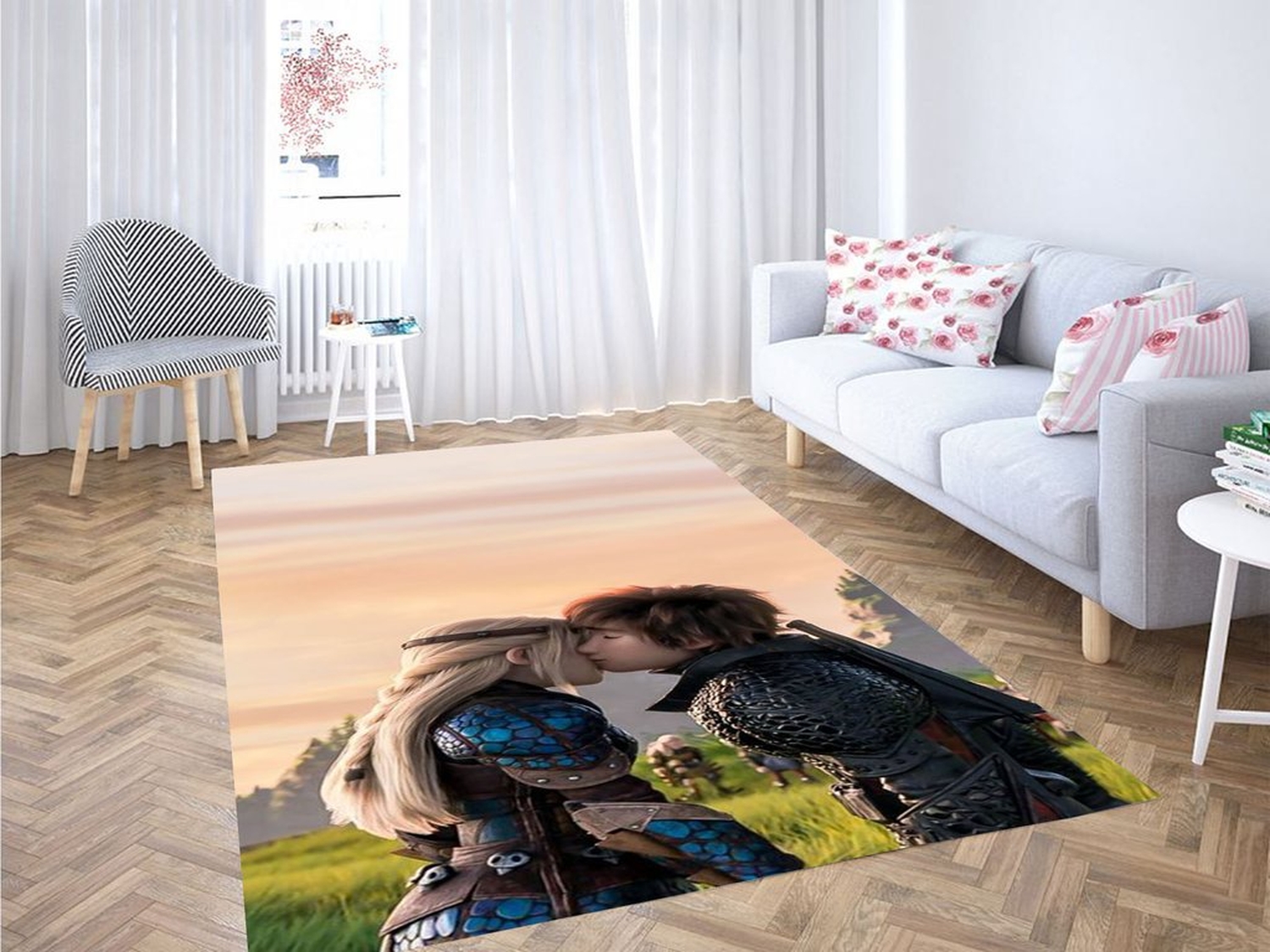 Hiccup And Astrid Wallapper Living Room Modern Carpet Rug - Unique Anime Apparel for Fans