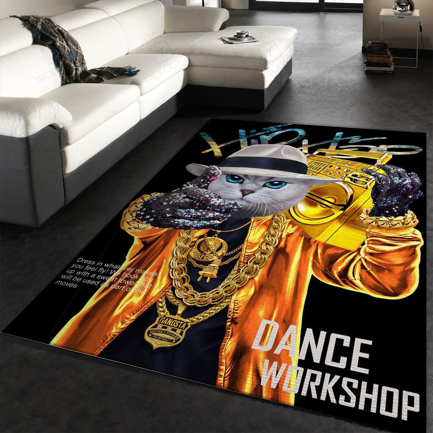 Hip Hop Rapper Tabby Cat Kitchen Family Rectangle Rug Decor Area Rugs For Living Room Bedroom Kitchen Rugs Home Carpet Flooring TTG015676