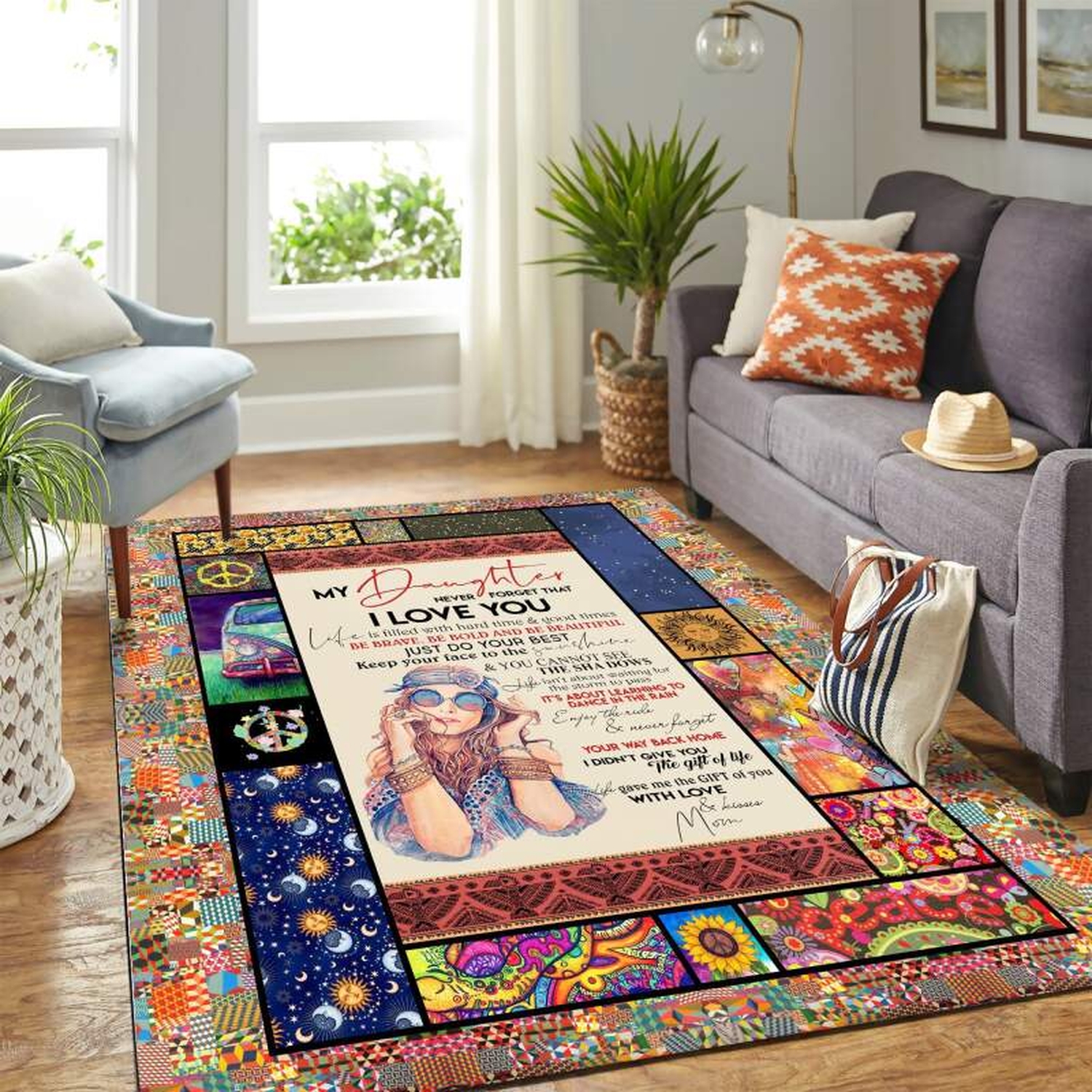 Hippie Family Girl Quilt Mk Carpet Area Rug - Unique Anime Apparel for Fans